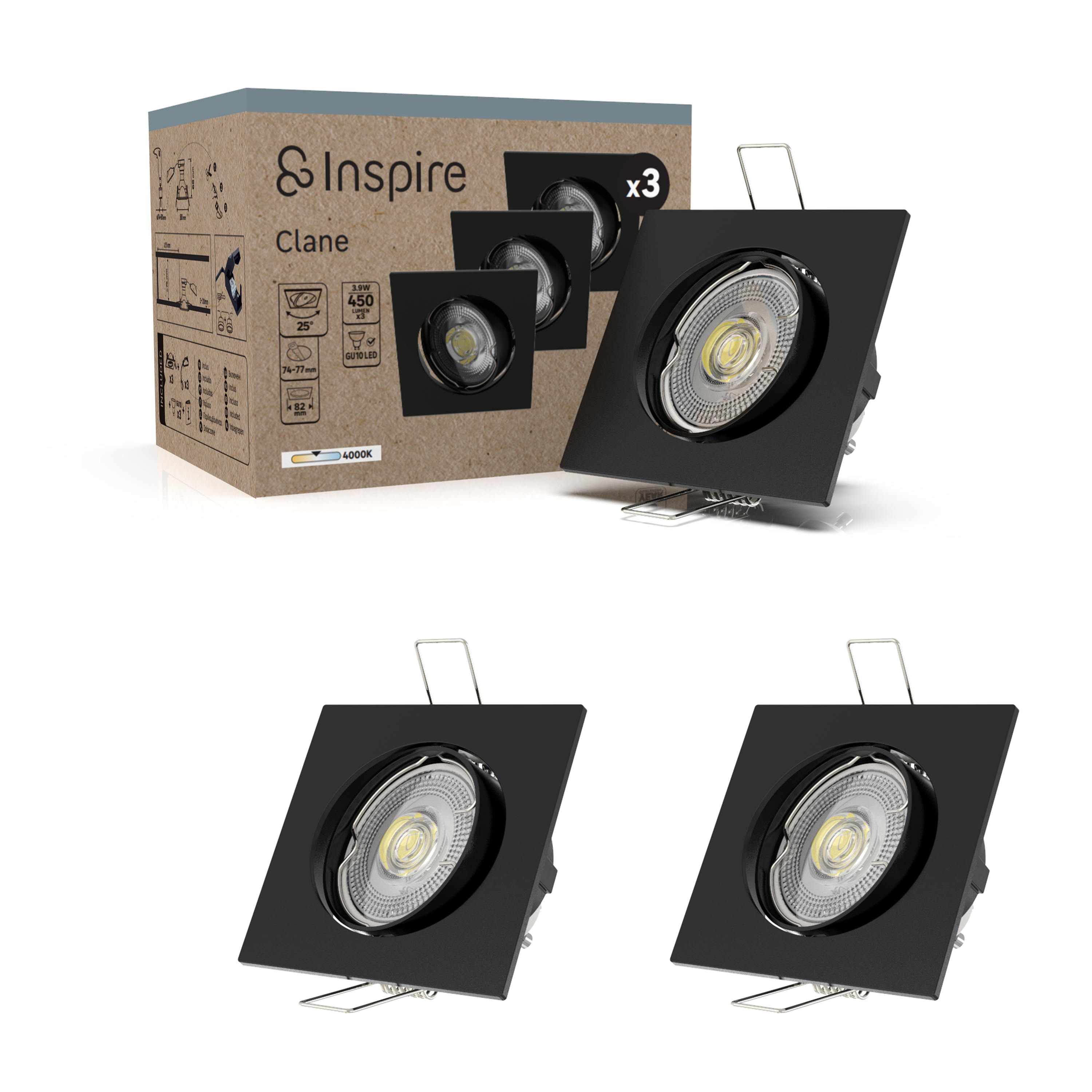 Oprawa stropowa Clane 3 szt. GU10 LED 450 lm 3.9W barwa neutralna czarna Inspire - 11