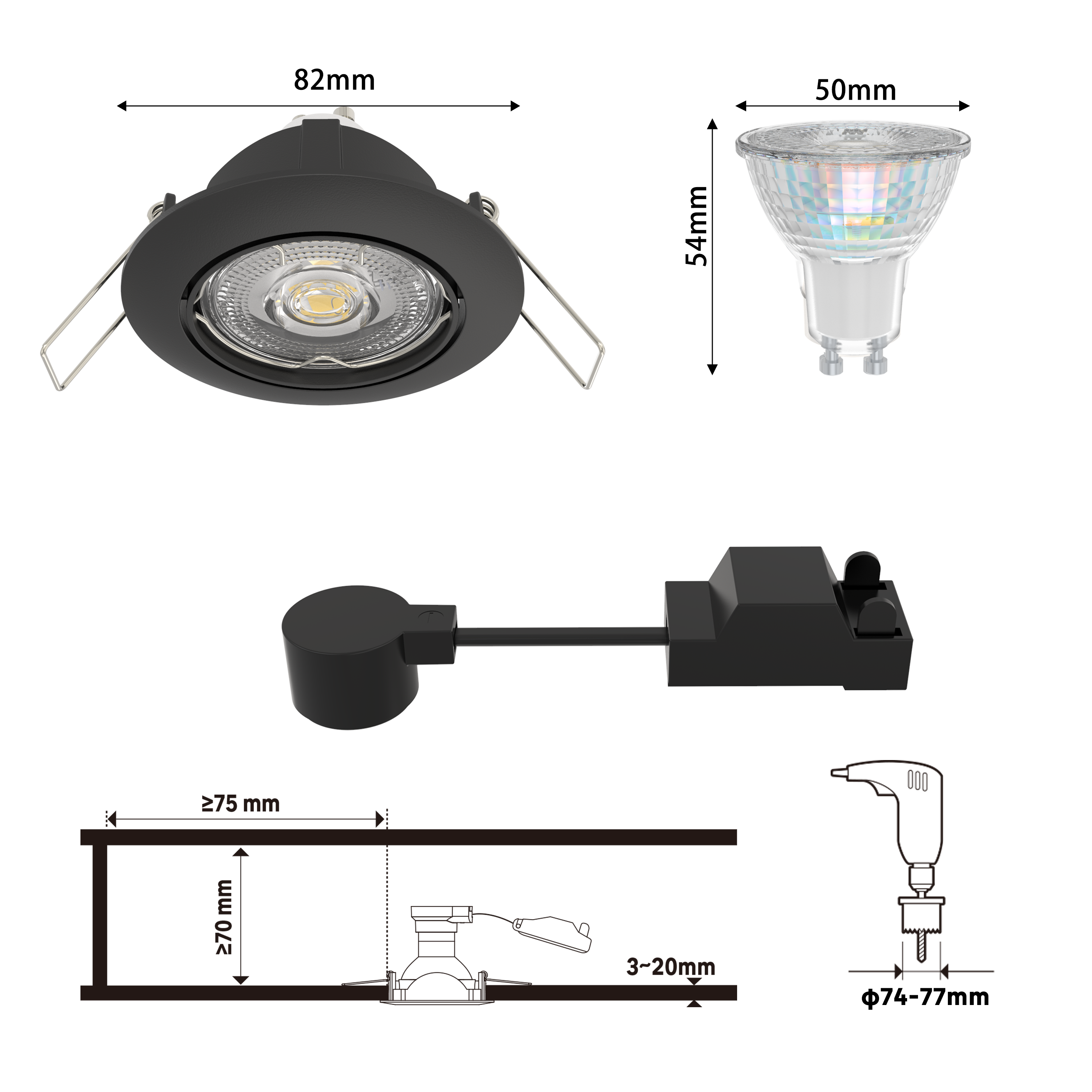 Oprawa wpuszczana oczko Clane 3 szt. GU10 450 lm 3.9W neutralna barwa 8.2 cm czarna IP20 Inspire - 5