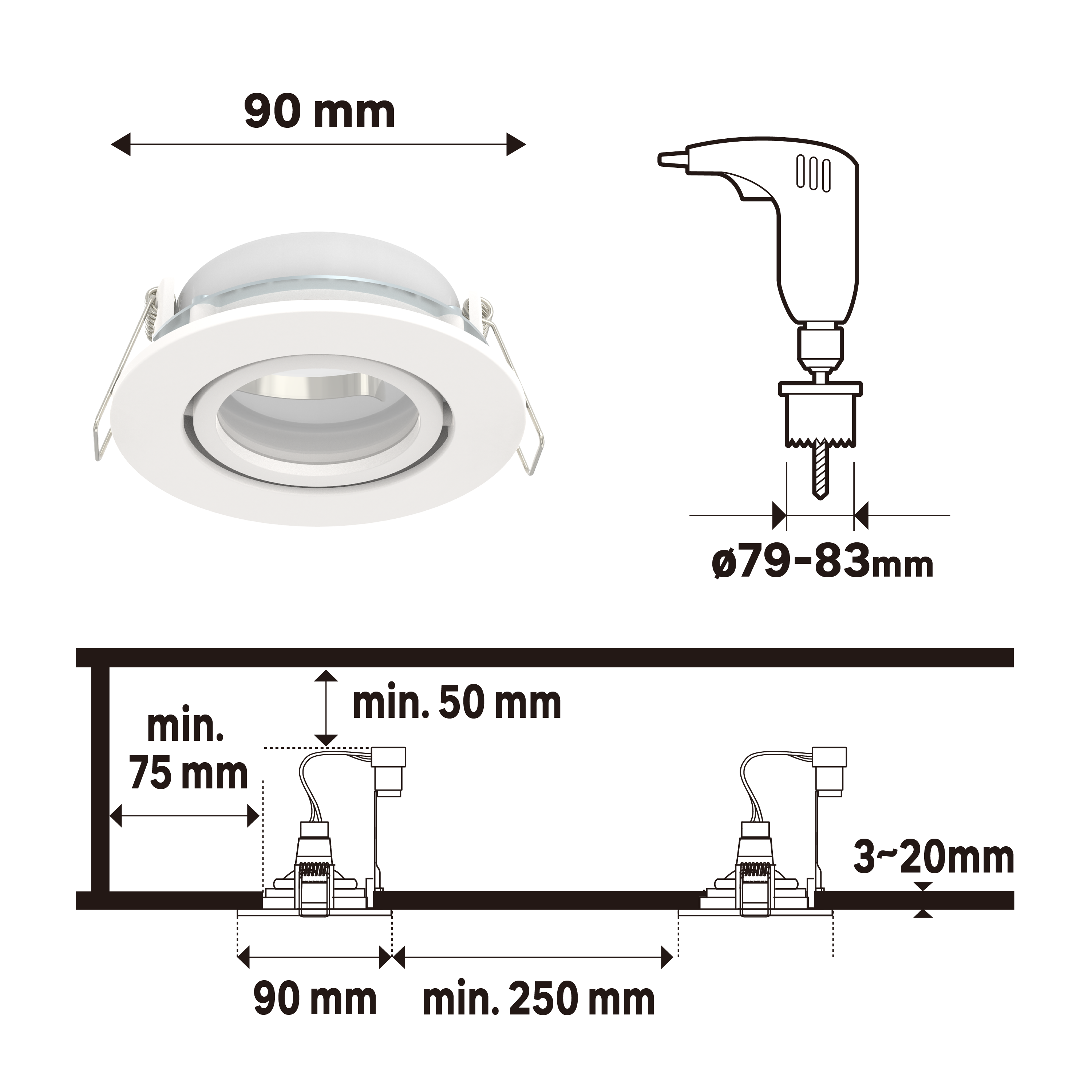 Anneau pour spot à encastrer salle de bains orientable IP44 Alitus INSPIRE blanc - 4