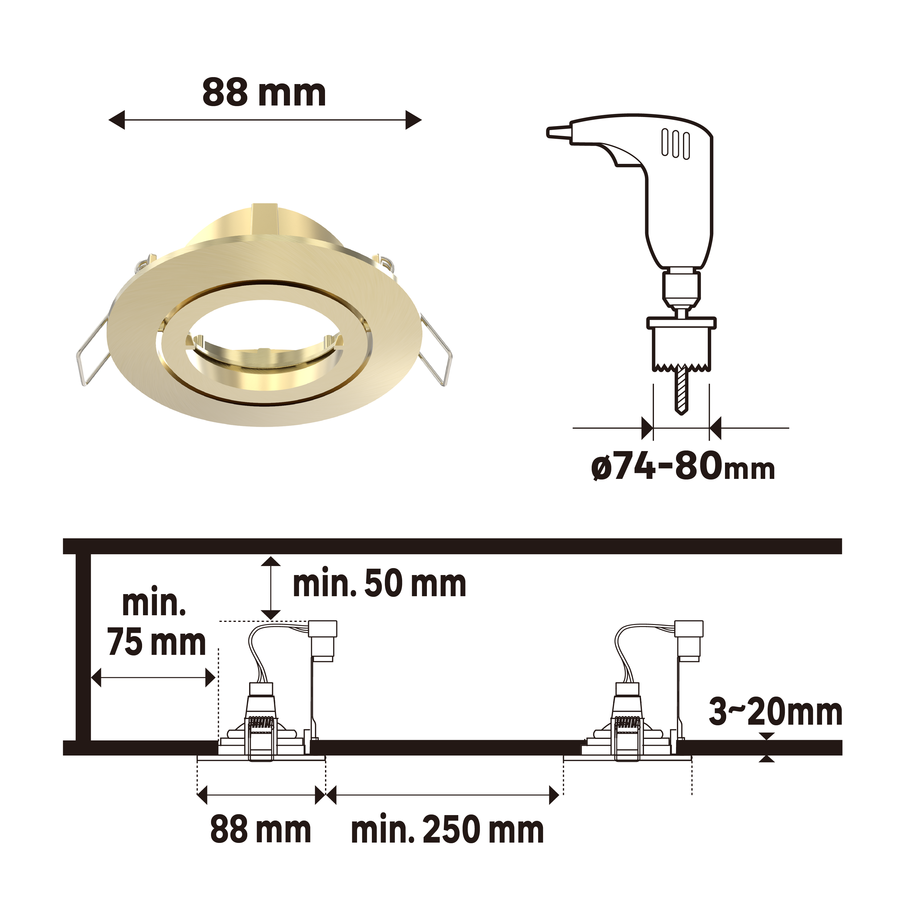 Anneau pour spot à encastrer orientable sans ampoule Bama INSPIRE rond laiton - 4