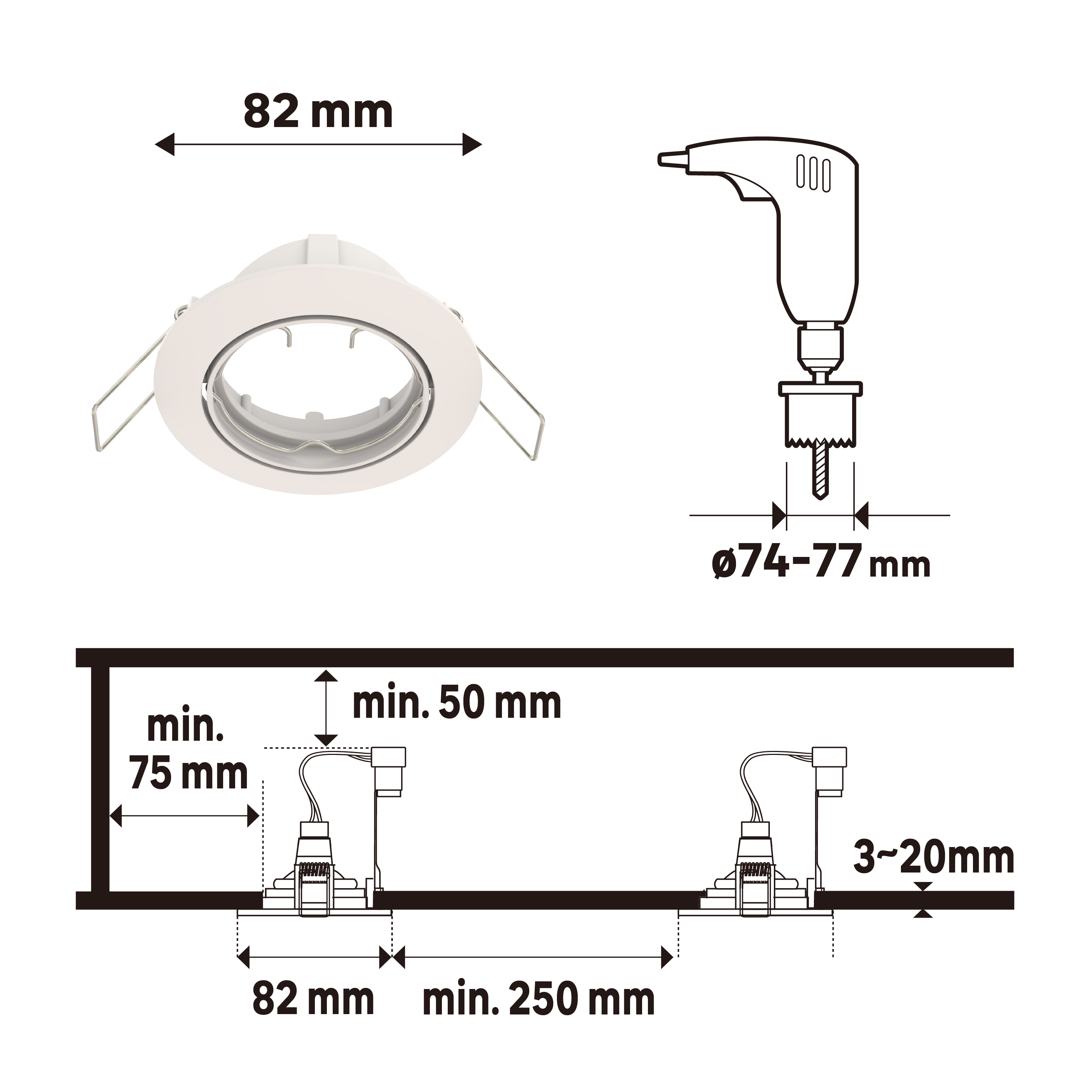 Downlight empotrable blanco redondo pintado compatible con bombilla GU10 orientable INSPIRE Clane ø8.2 cm IP20 - Foco empotrable para techos - 3