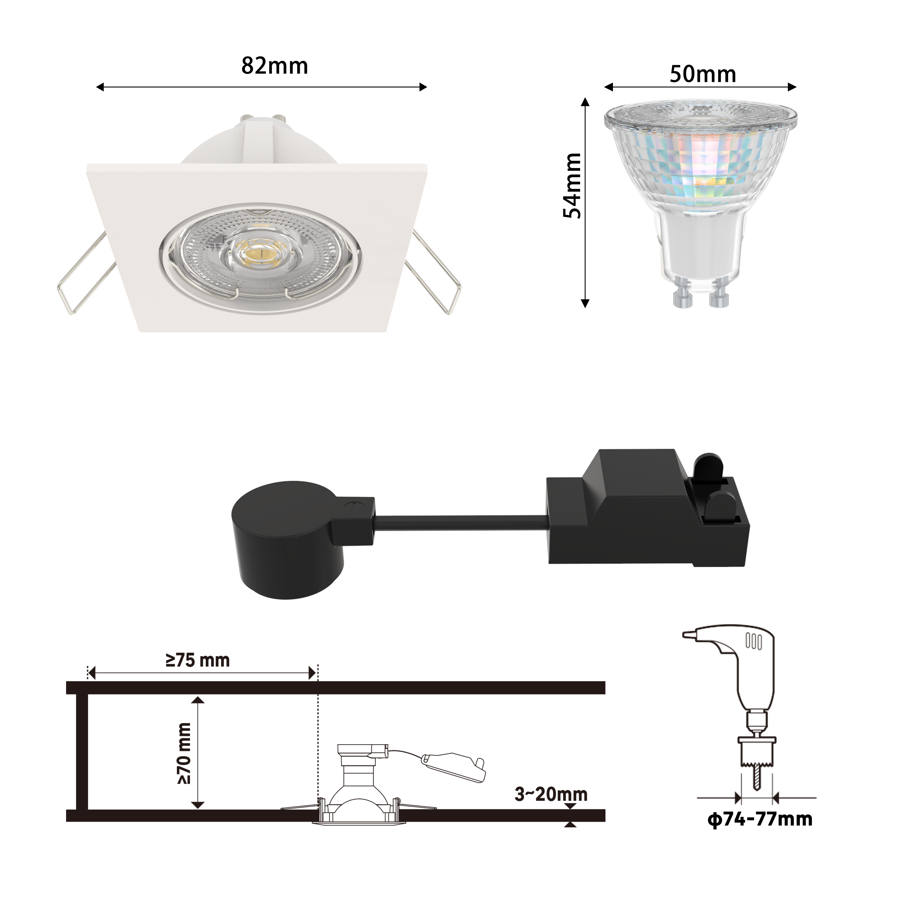 Kit 3 spots encastrés GU10 Clane orientable 450Lumens blanc neutre INSPIRE blanc - 7