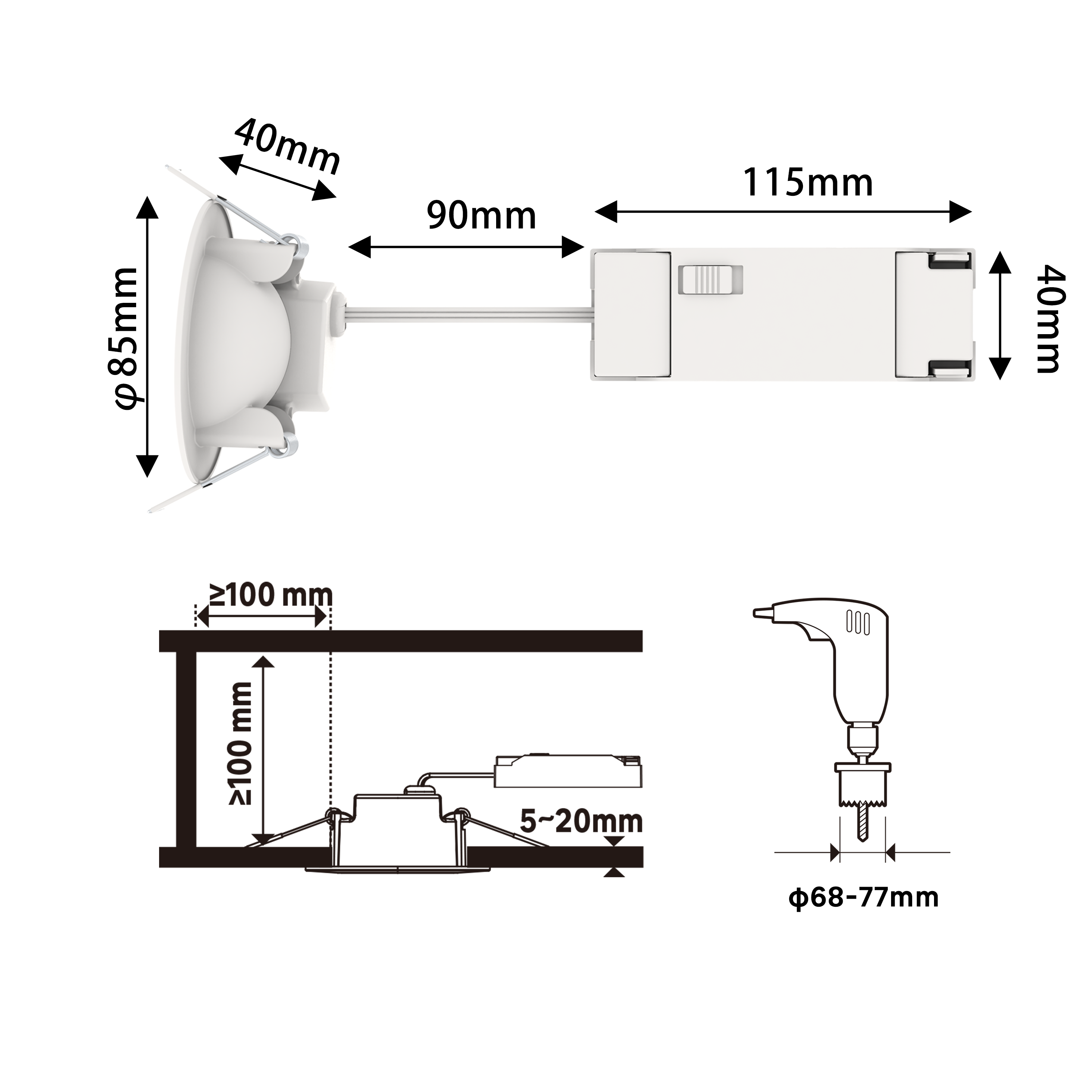 Downlight LED empotrable orientable INSPIRE Malto blanco redondo ø8.5 cm 380 lm 3.4 W 3 tonos de luz CCT (2700K-4000K-6000K) IP20 - Foco LED empotrado orientable para techos - 4