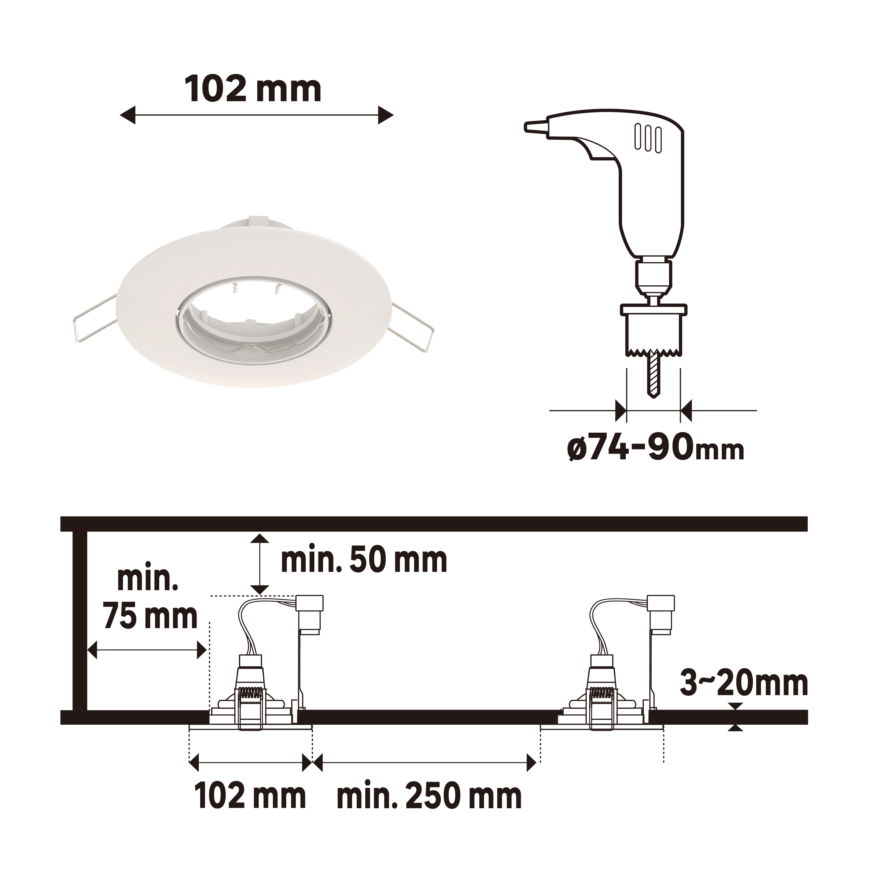Downlight empotrable blanco redondo pintado compatible con bombilla GU10 orientable INSPIRE Davia ø10.2 cm IP20 - Foco empotrable para techos - 3
