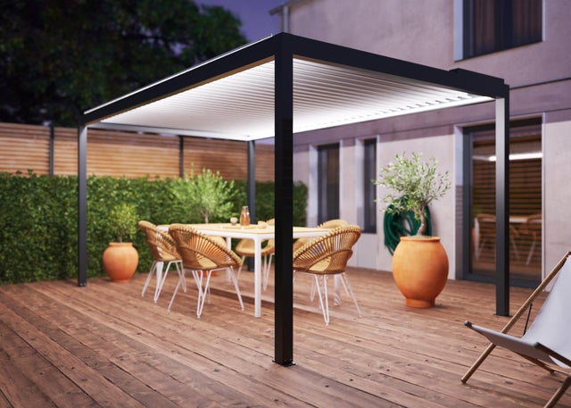 Pergola bioclimatique autoportante + led Caleta TIERAL alu gris sablé, 15.49 m²
