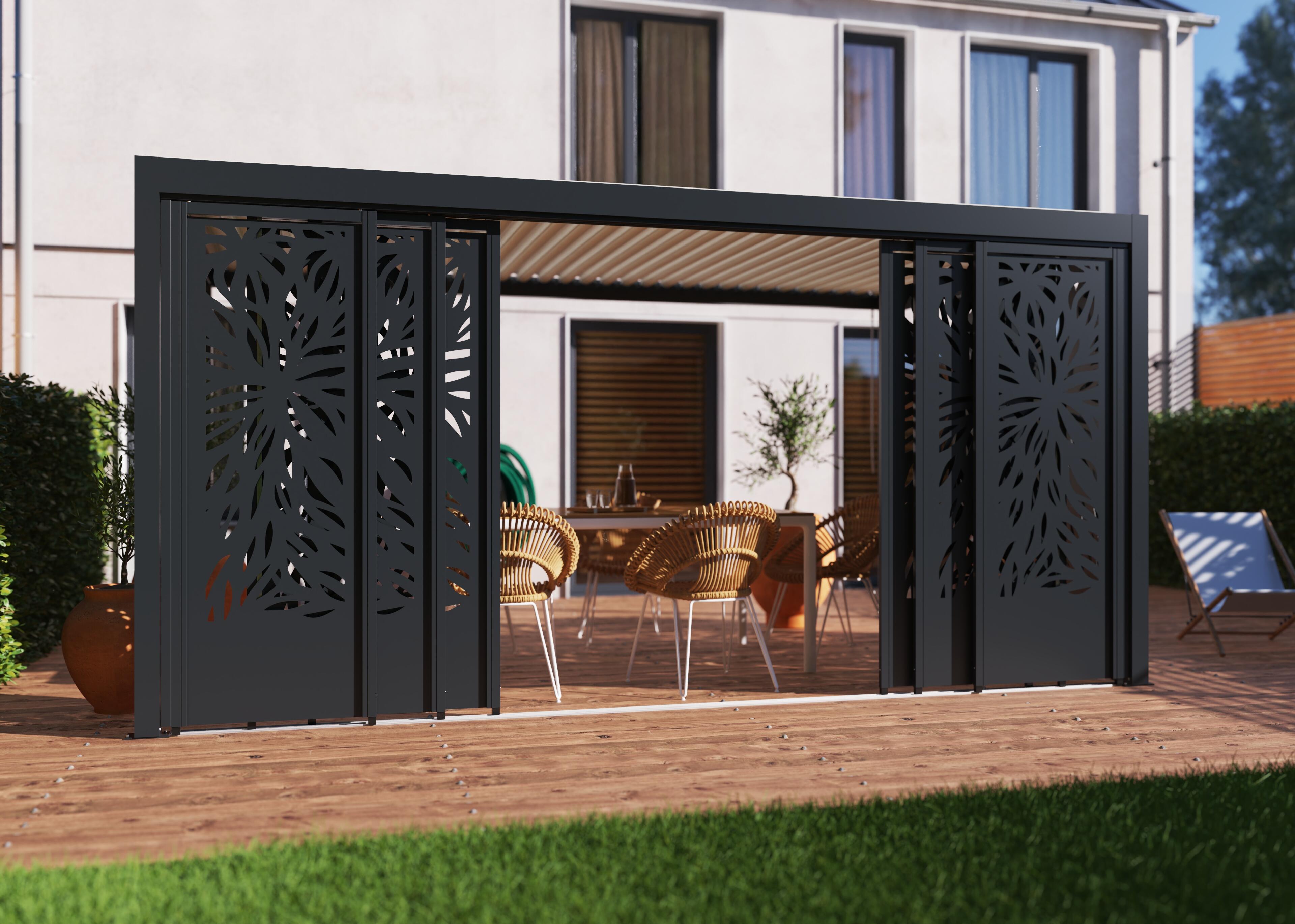 Paroi déco coulissante façade 5m pour pergola Caleta aluminium gris anthracite - 2