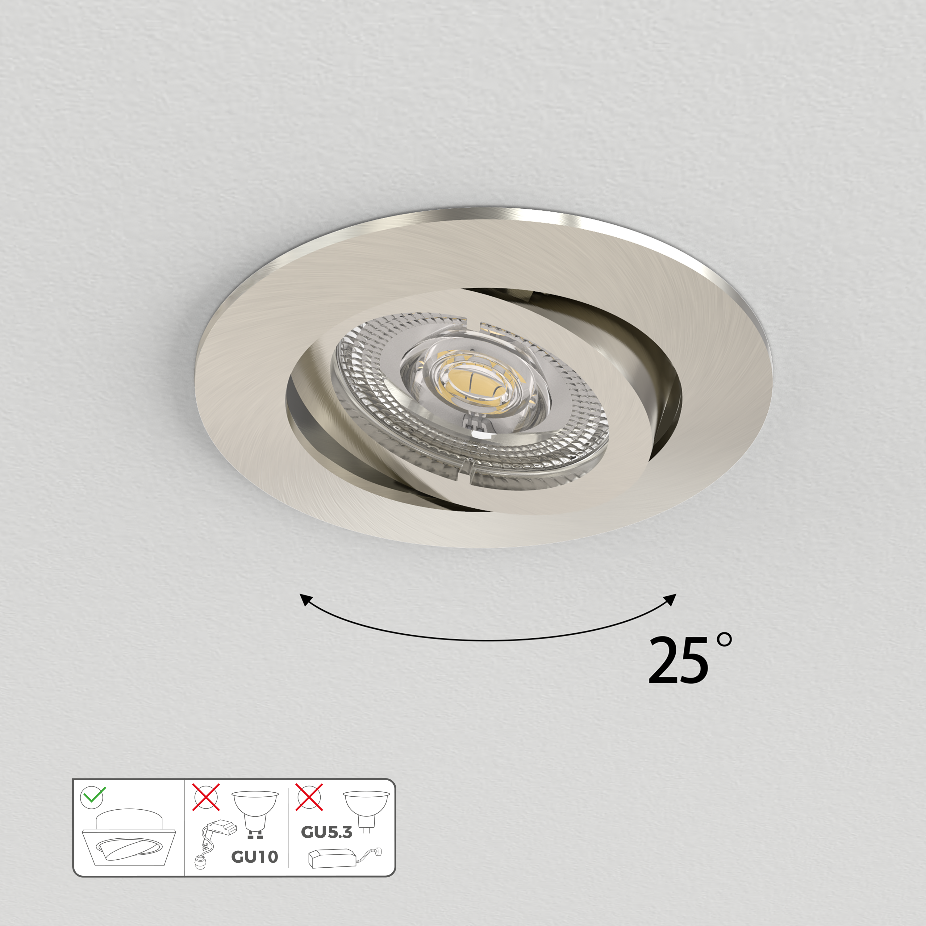 Downlight empotrable gris redondo cepillado y niquelado compatible con bombilla GU10 orientable INSPIRE Bama ø8.8 cm IP20 - Foco empotrable para techos - 2
