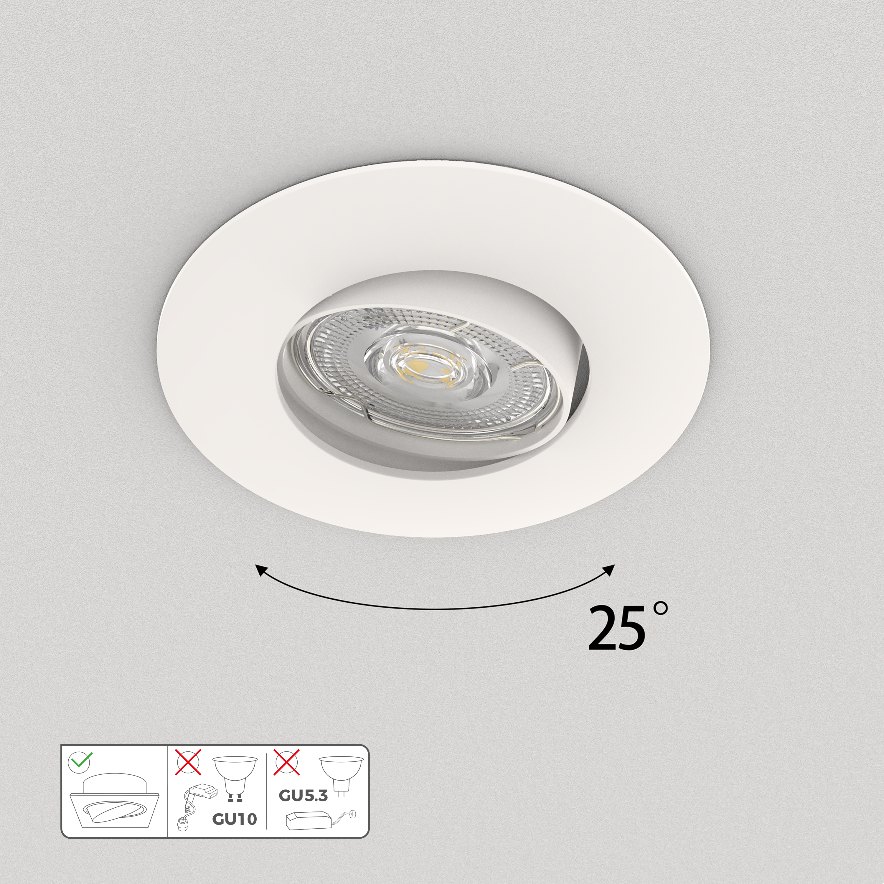 Downlight empotrable blanco redondo pintado compatible con bombilla GU10 orientable INSPIRE Davia ø10.2 cm IP20 - Foco empotrable para techos - 2