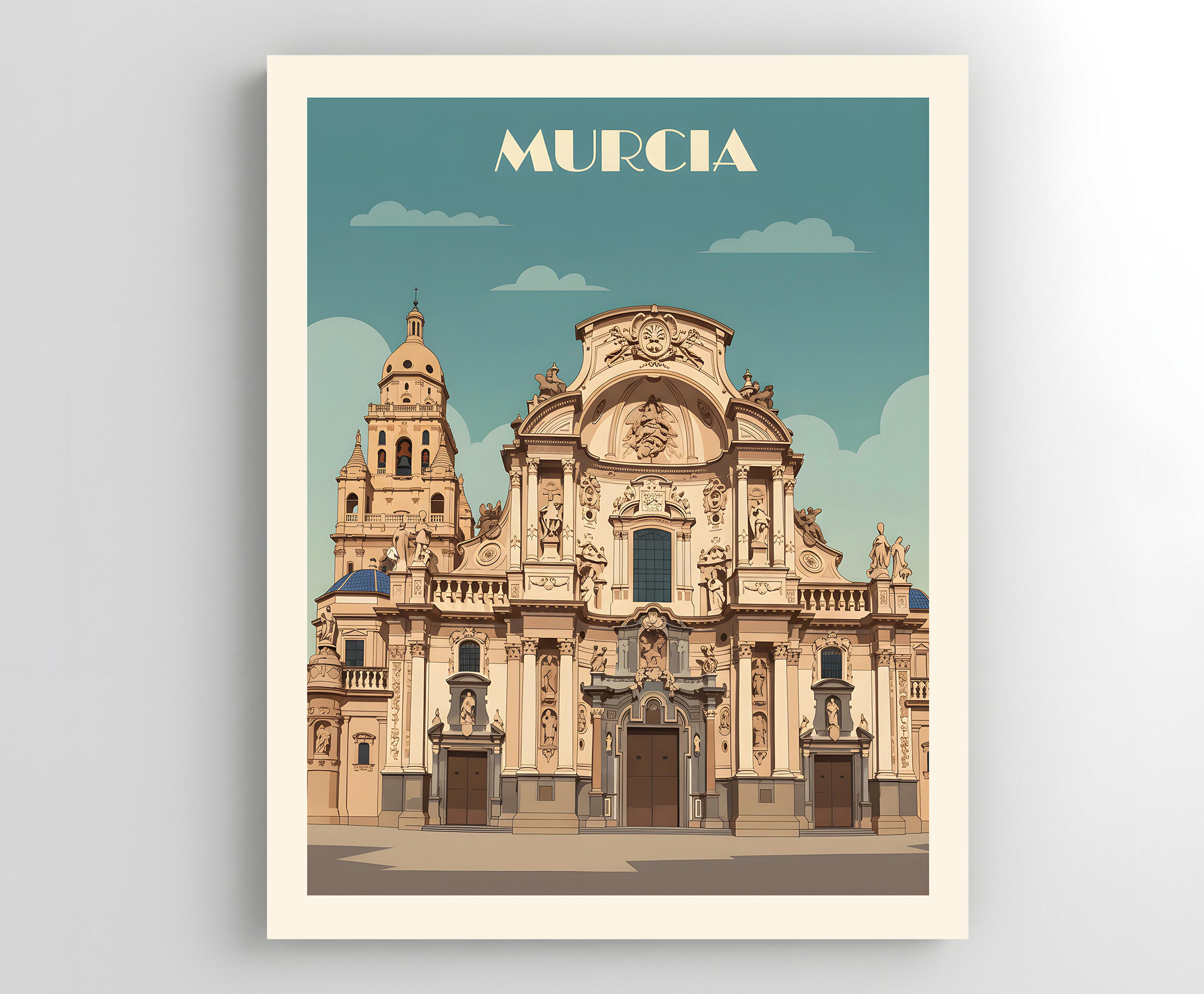Pintura impresa sin marco Urban city de 40 x 50 cm. MDF Ciudad Retro Catedral Murcia multicolor - 2