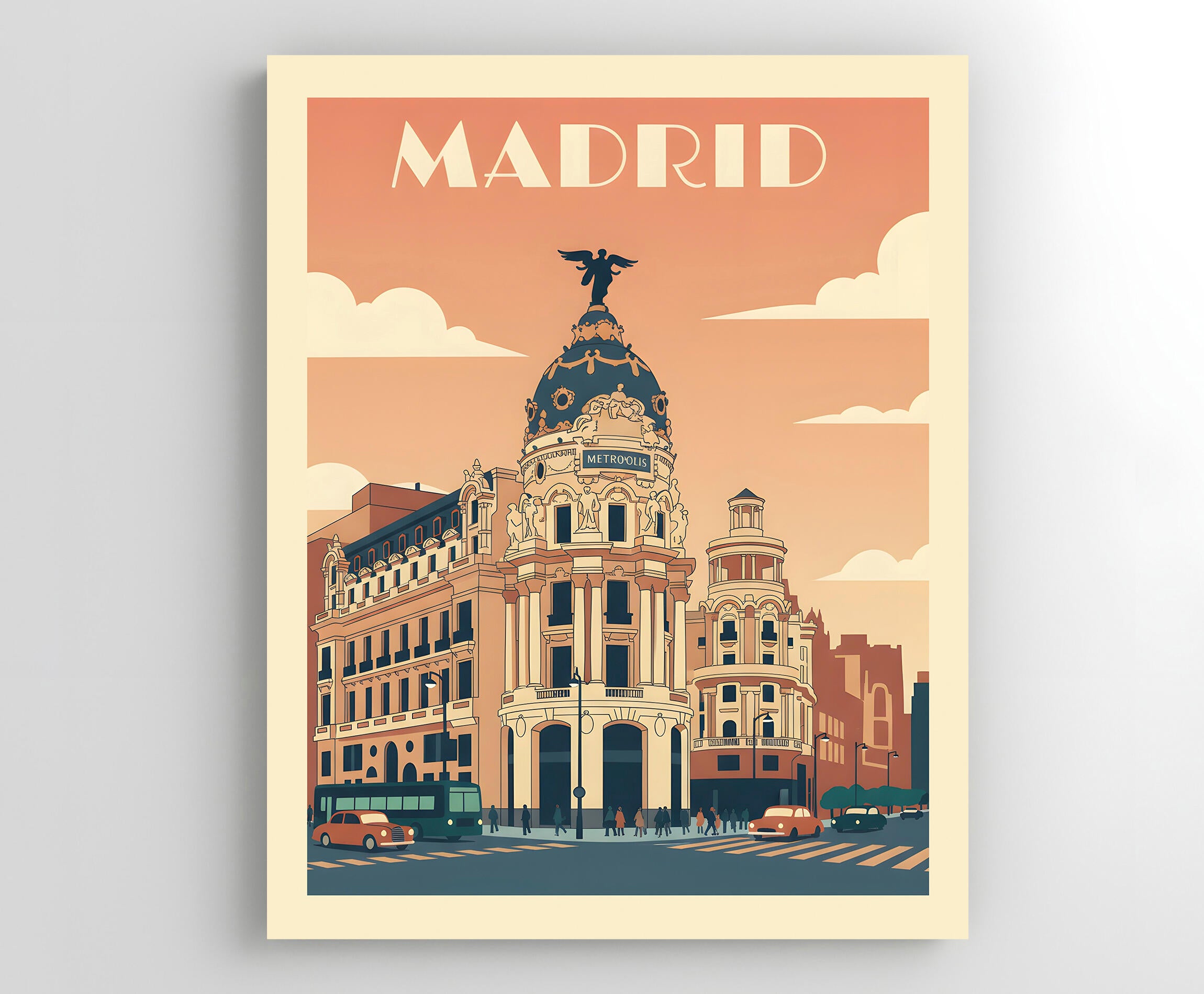 Pintura impresa sin marco Urban city de 40 x 50 cm. MDF Ciudad Retro Edificio Metrópolis Madrid multicolor - 2