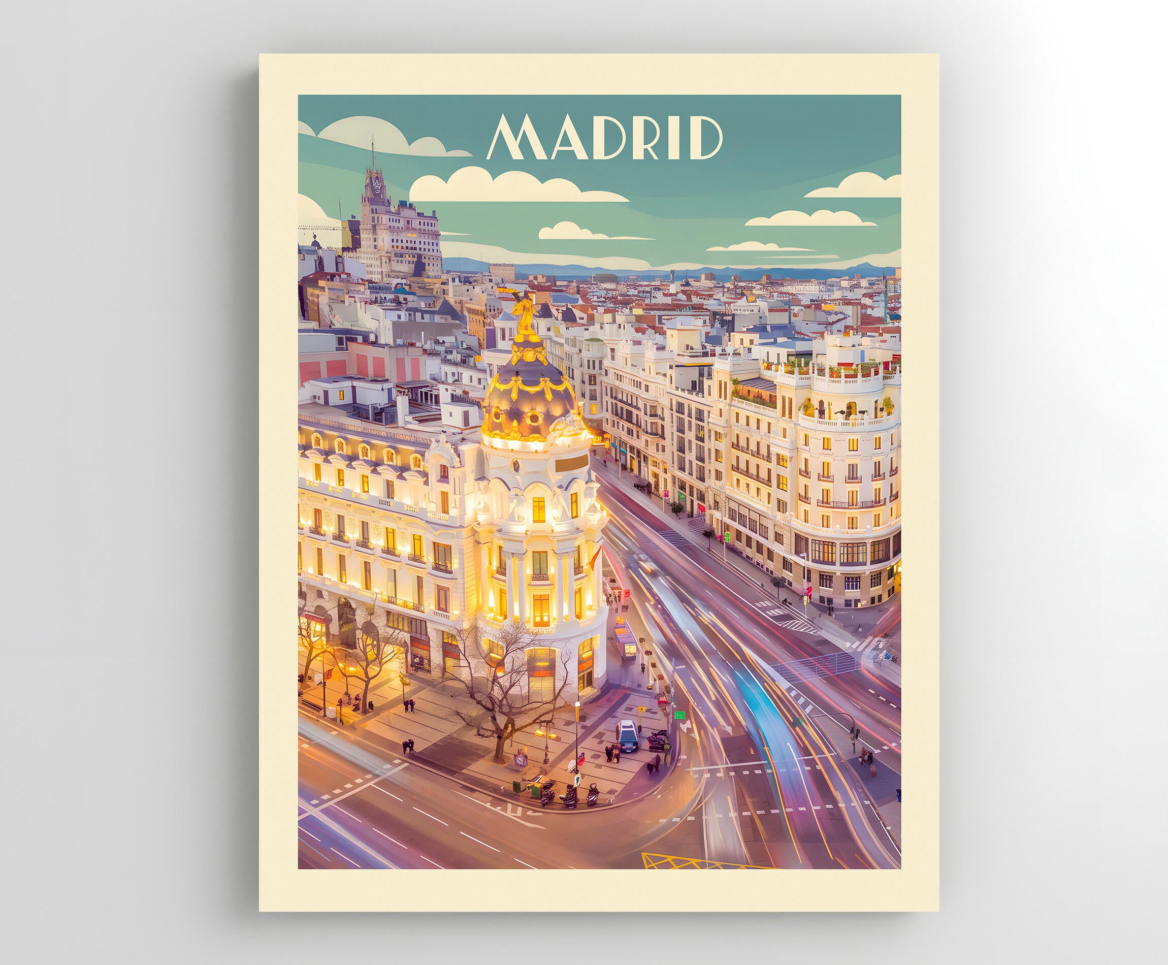 Pintura impresa sin marco Urban city de 40 x 50 cm. MDF Ciudad Retro Gran Via Madrid multicolor - 2