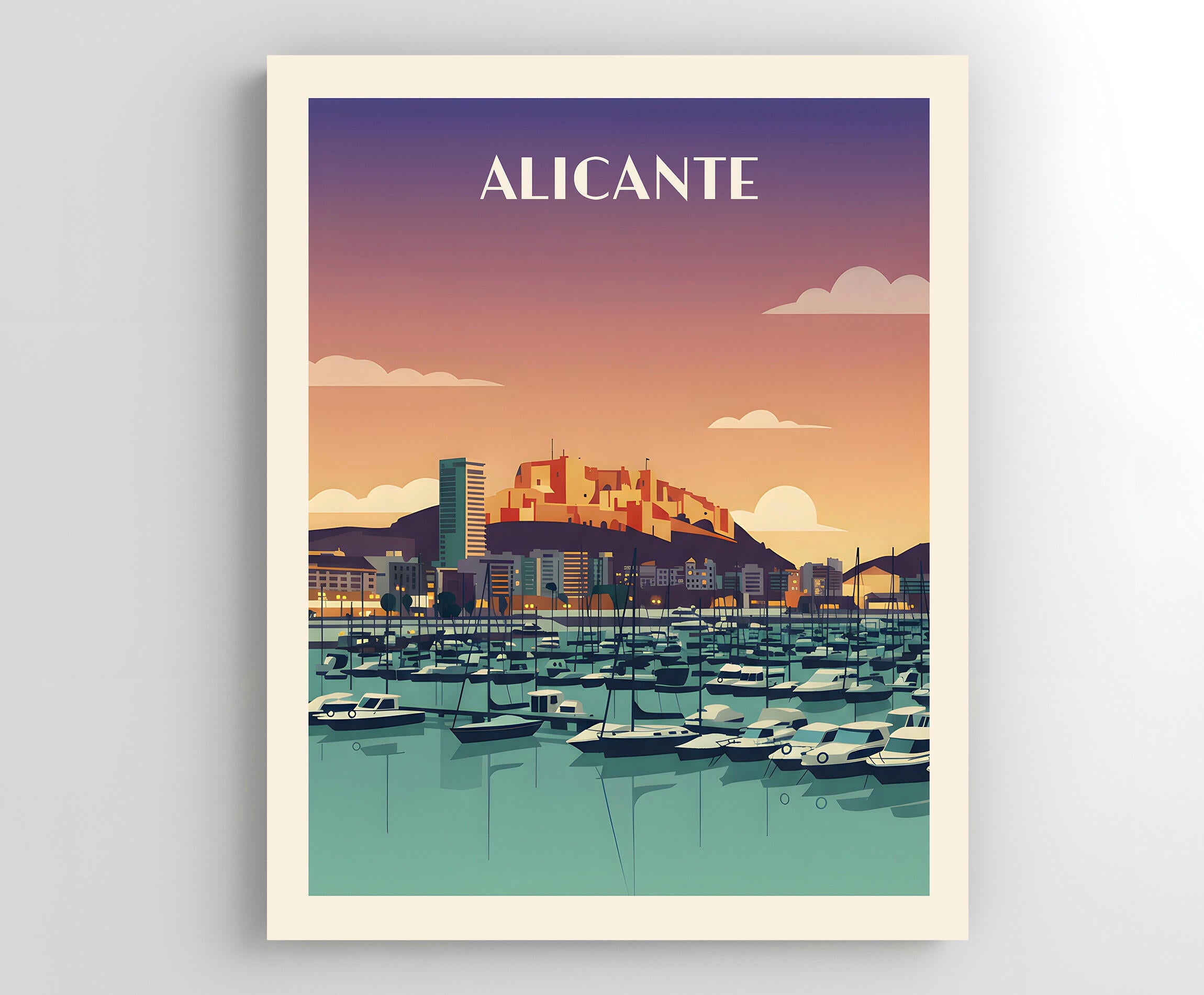 Pintura impresa sin marco Urban city de 40 x 50 cm. MDF Ciudad Retro Alicante puerto multicolor - 2
