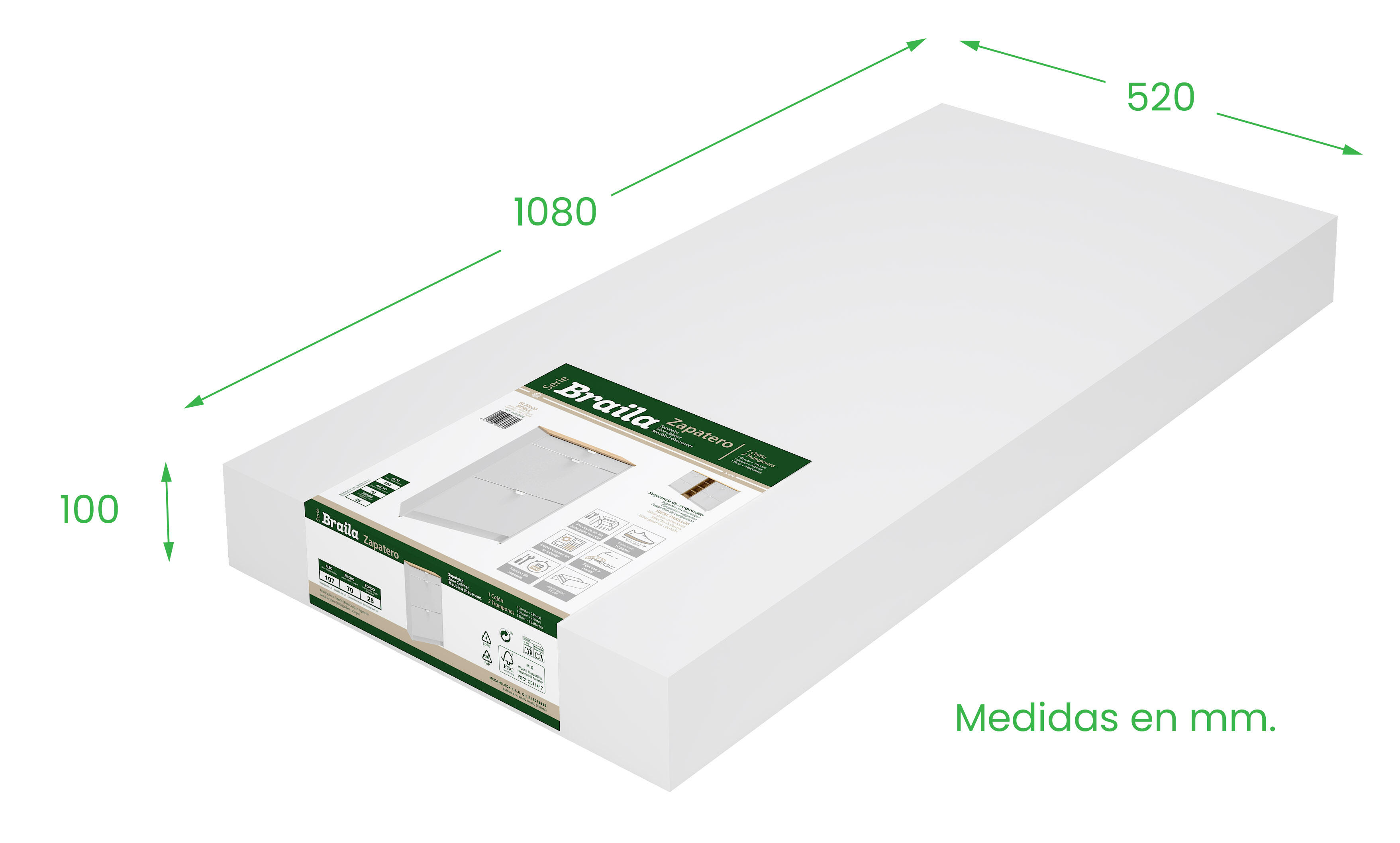 Zapatero Braila con 2 compartimentos para 8 pares en melamina color blanco y marrón 70x107x25 cm - 9