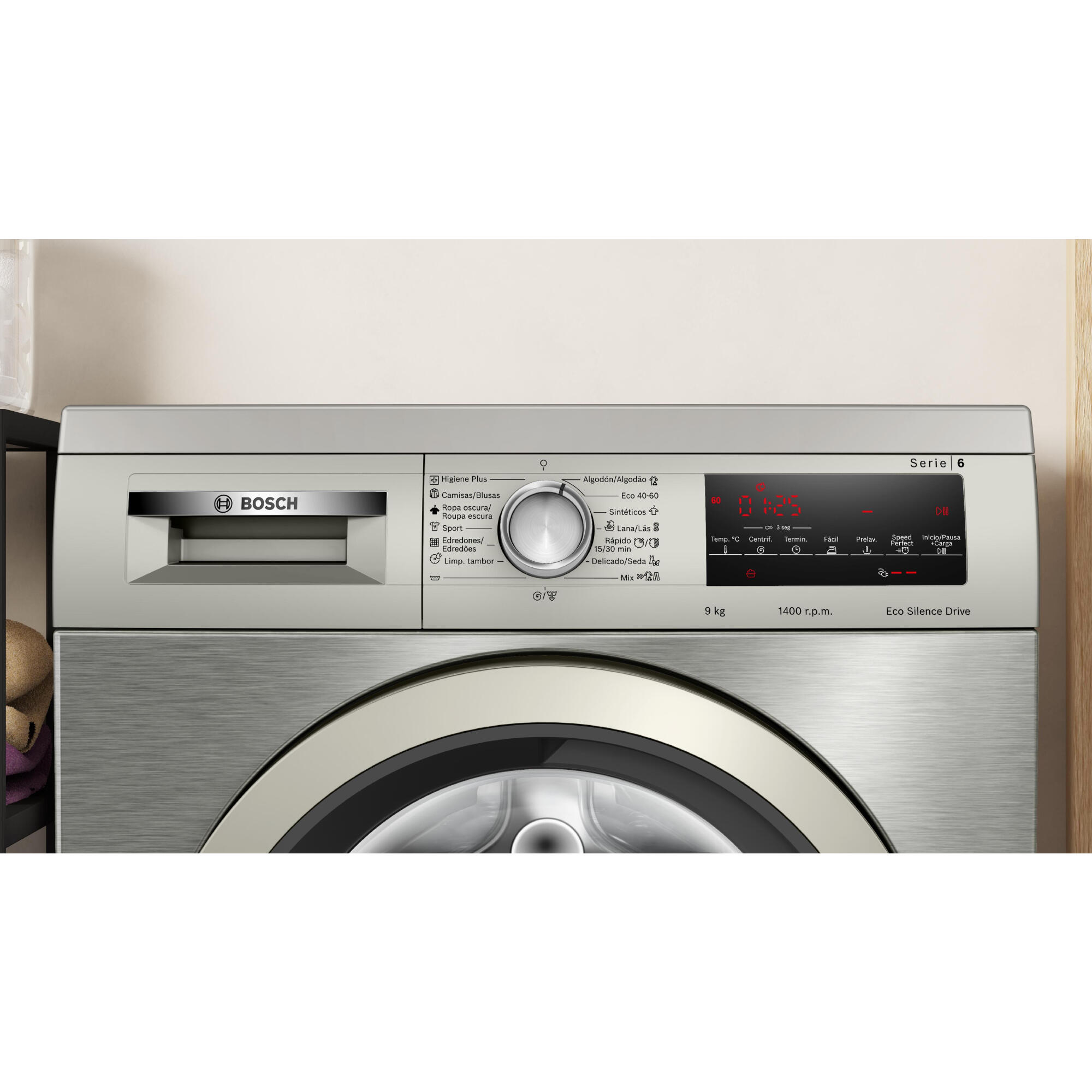 Lavadora BOSCH WUU28T6KES carga frontal 9 Kg 1400 rpm 13 programas clase A acero inoxidable - 6