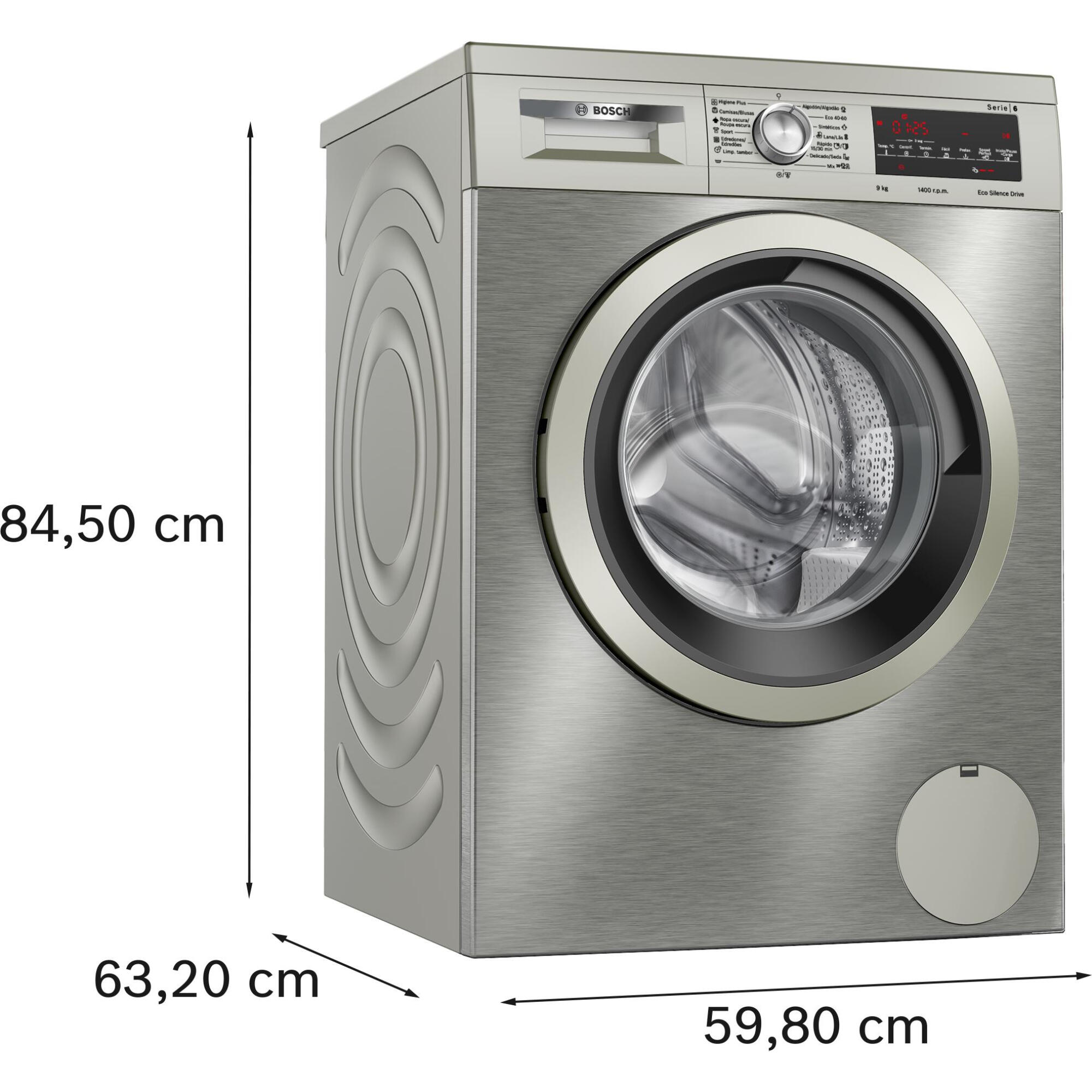 Lavadora BOSCH WUU28T6KES carga frontal 9 Kg 1400 rpm 13 programas clase A acero inoxidable - 3
