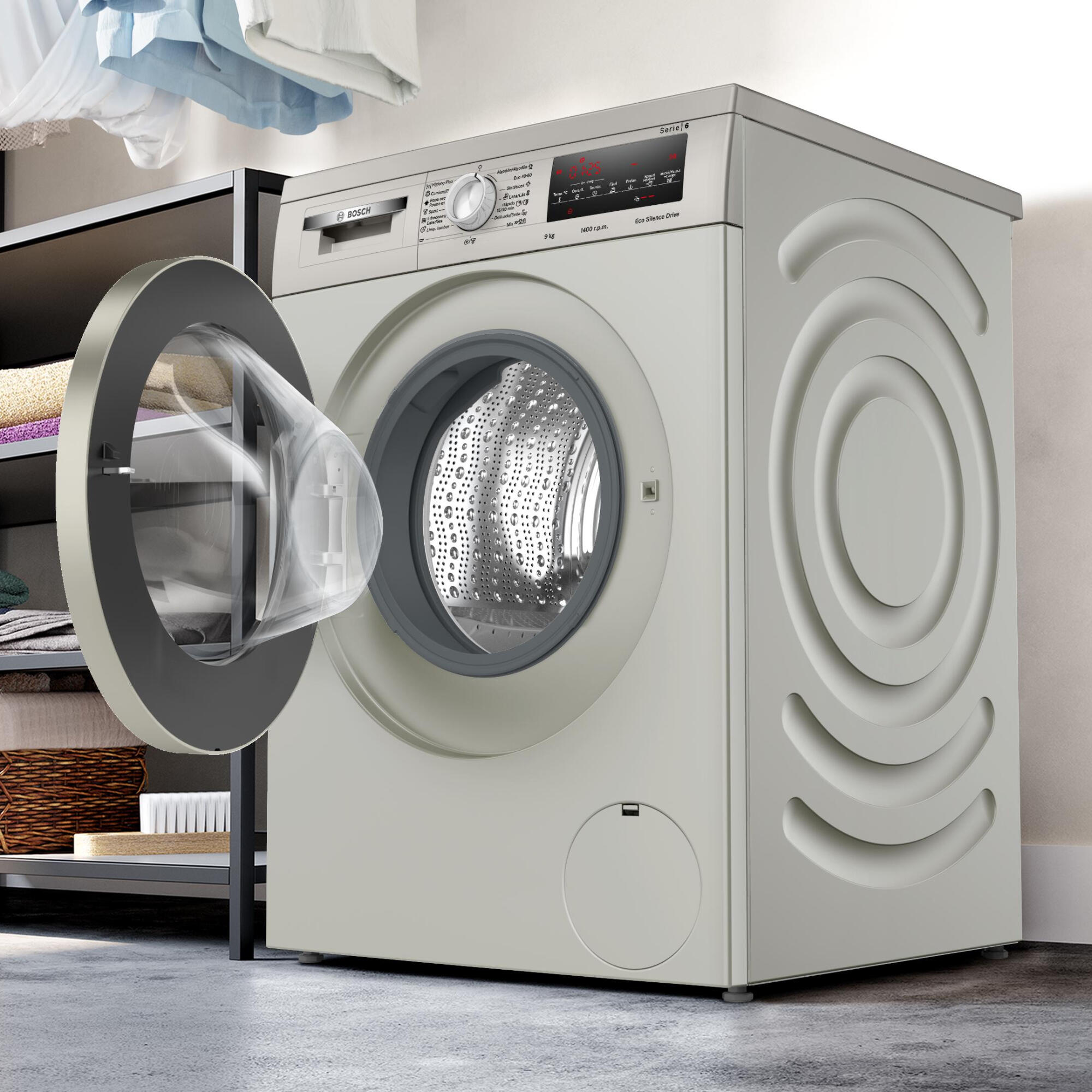 Lavadora BOSCH WUU28T6KES carga frontal 9 Kg 1400 rpm 13 programas clase A acero inoxidable - 2
