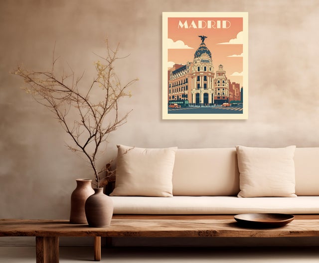 Pintura impresa sin marco Urban city de 40 x 50 cm. MDF Ciudad Retro Edificio Metrópolis Madrid multicolor