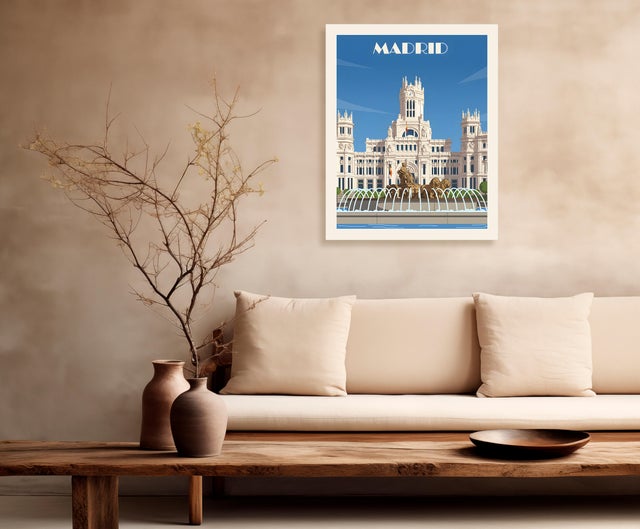 Pintura impresa sin marco Urban city de 40 x 50 cm. MDF Ciudad Retro Cibeles Madrid multicolor