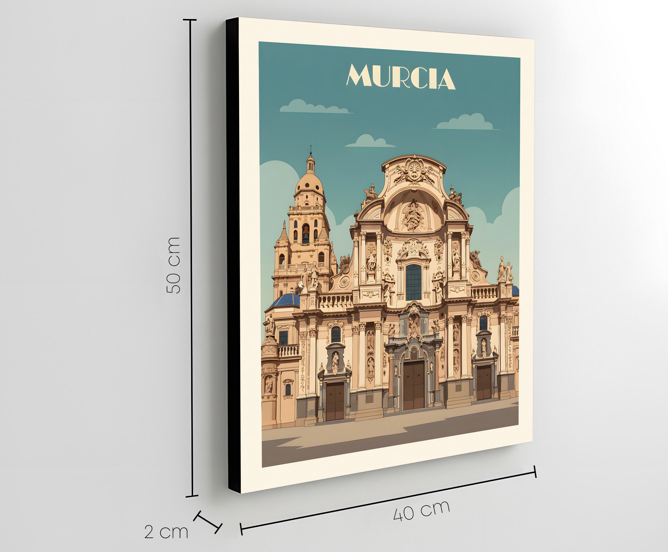 Pintura impresa sin marco Urban city de 40 x 50 cm. MDF Ciudad Retro Catedral Murcia multicolor - 3