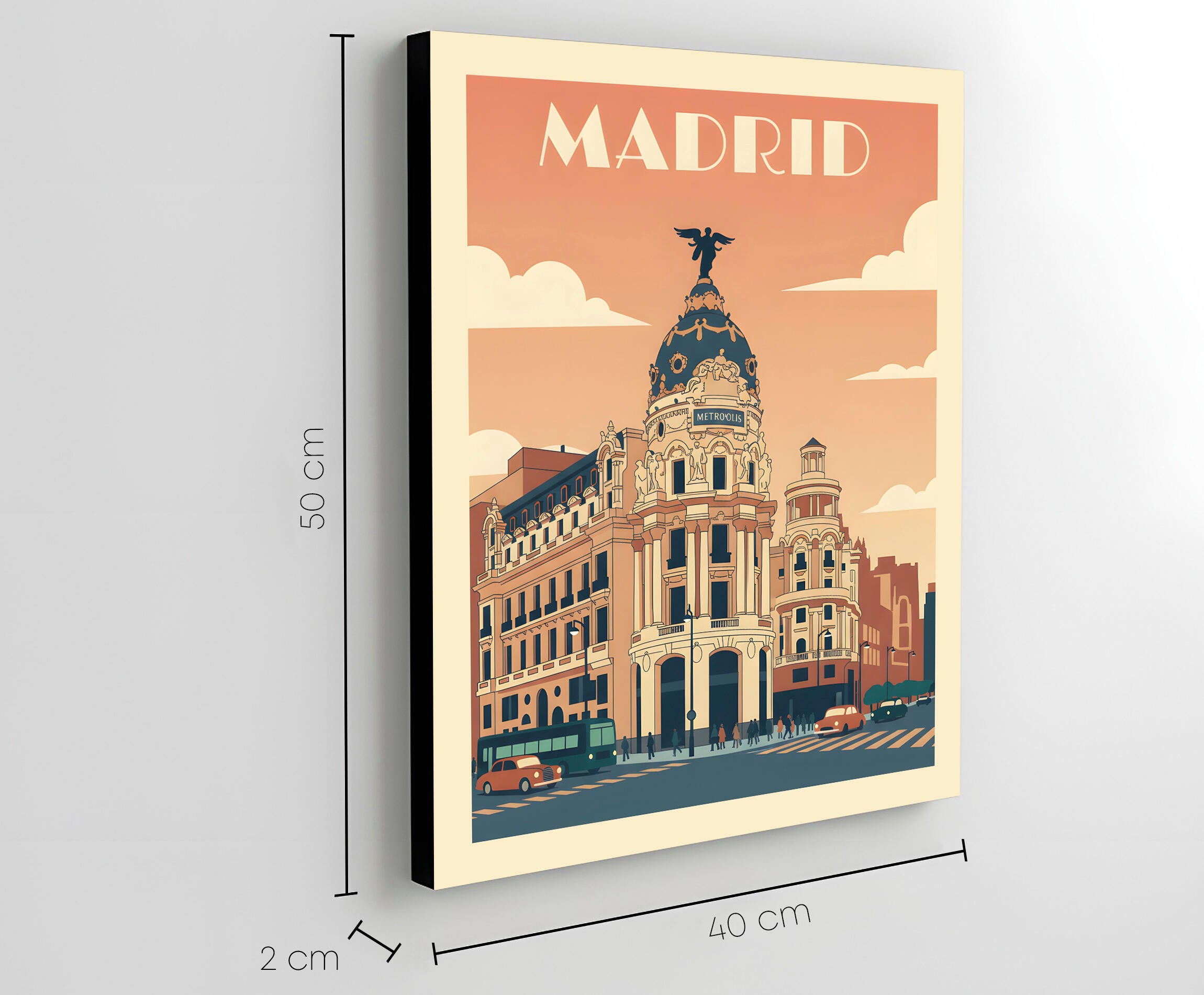 Pintura impresa sin marco Urban city de 40 x 50 cm. MDF Ciudad Retro Edificio Metrópolis Madrid multicolor - 3