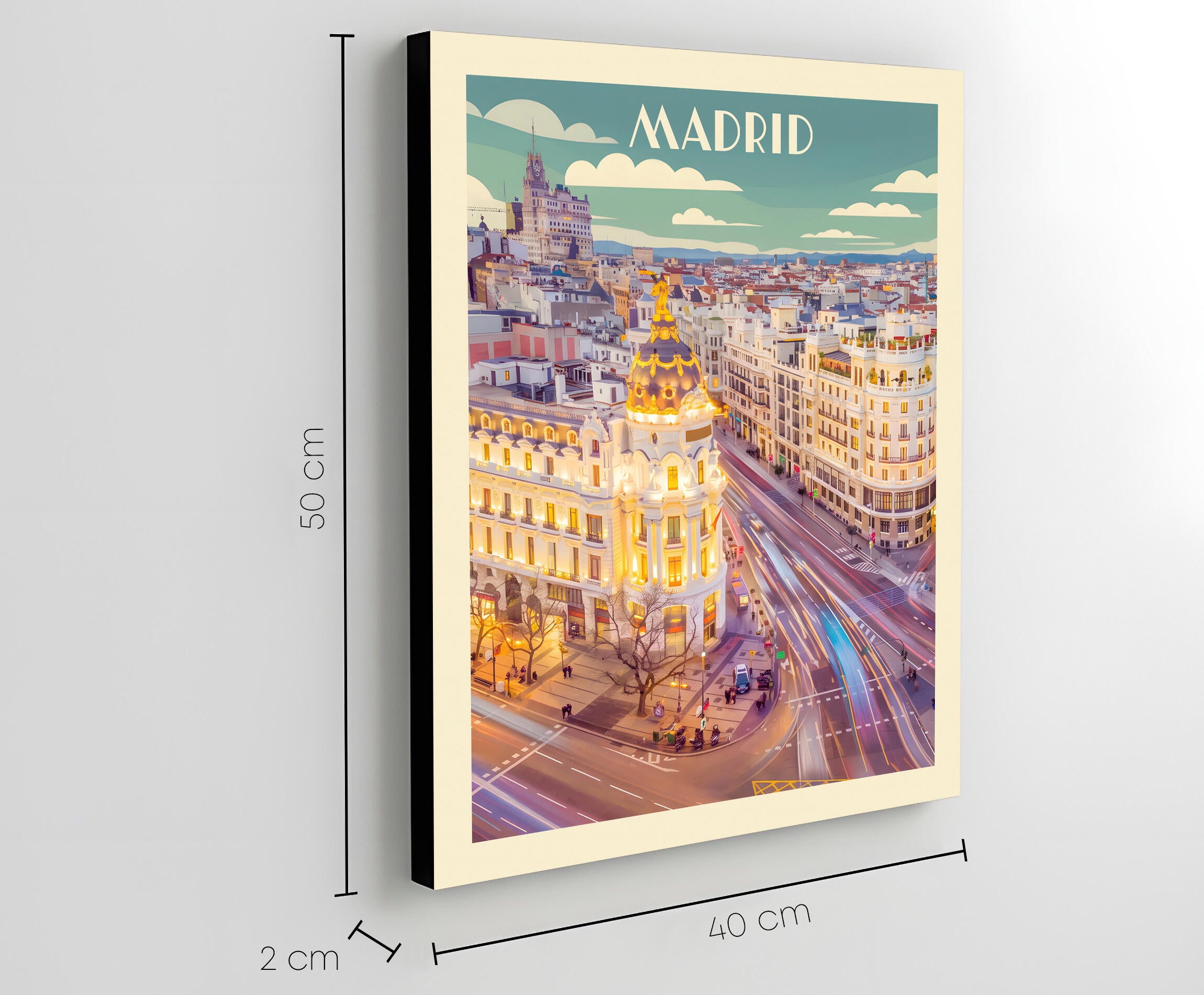 Pintura impresa sin marco Urban city de 40 x 50 cm. MDF Ciudad Retro Gran Via Madrid multicolor - 3