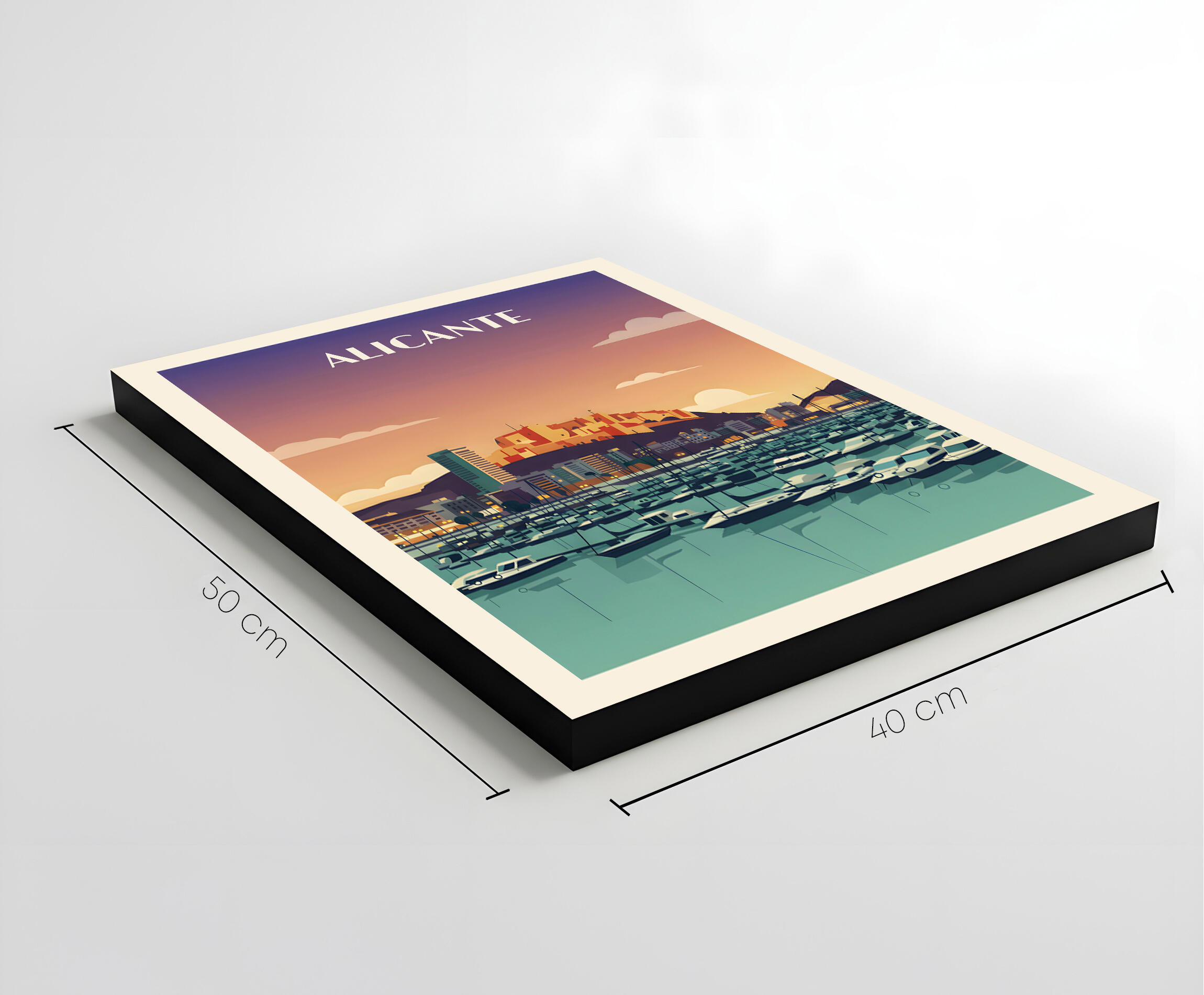 Pintura impresa sin marco Urban city de 40 x 50 cm. MDF Ciudad Retro Alicante puerto multicolor - 4