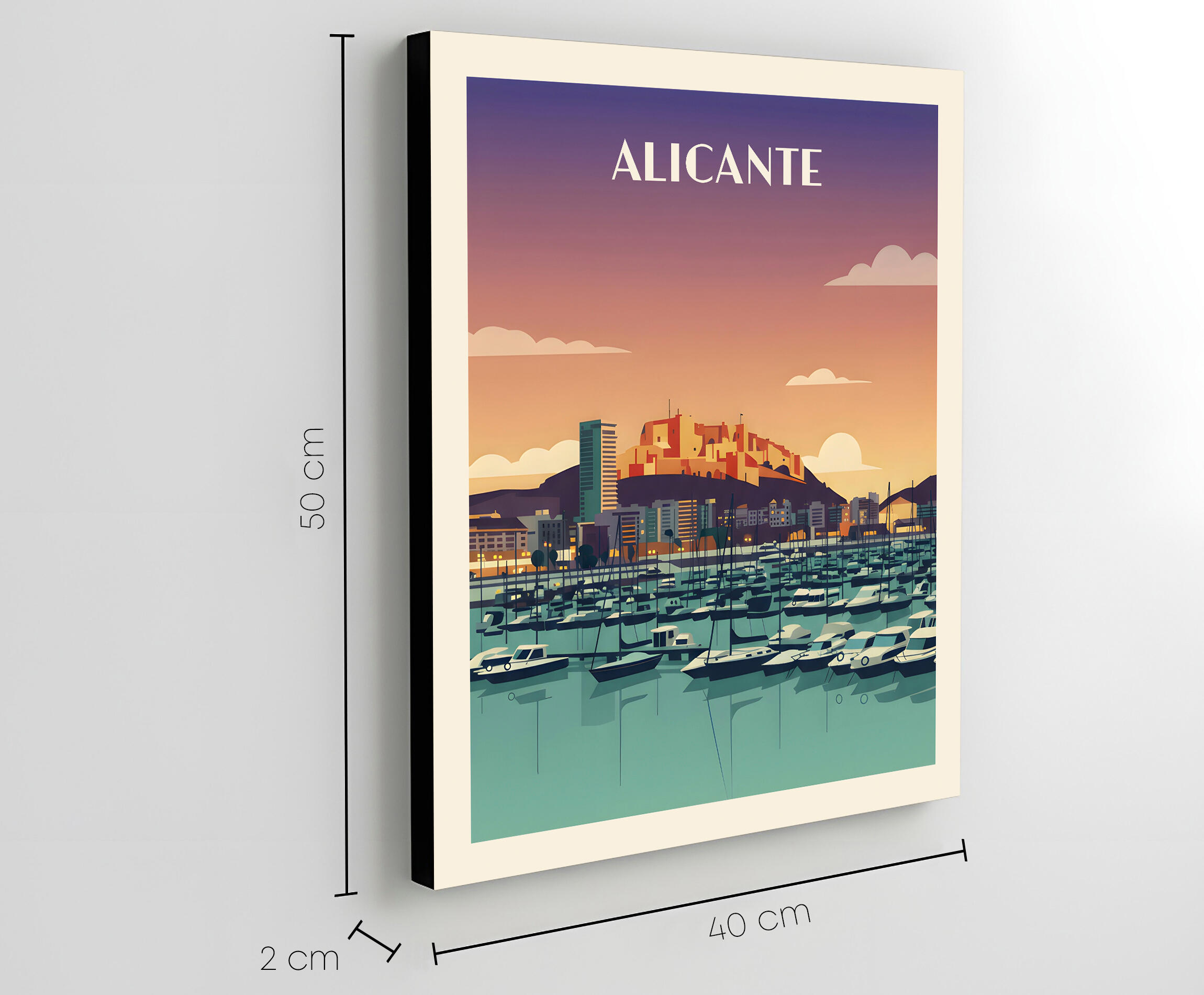 Pintura impresa sin marco Urban city de 40 x 50 cm. MDF Ciudad Retro Alicante puerto multicolor - 3