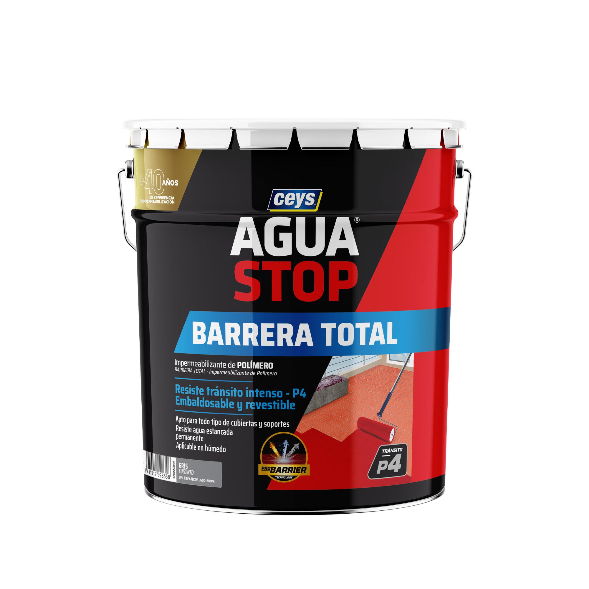 Pintura impermeabilizante exterior AGUASTOP Barrera Total color gris para tejados, terrazas de multimaterial 14KG. Poliuretano. Para impermeabilizar. - 2