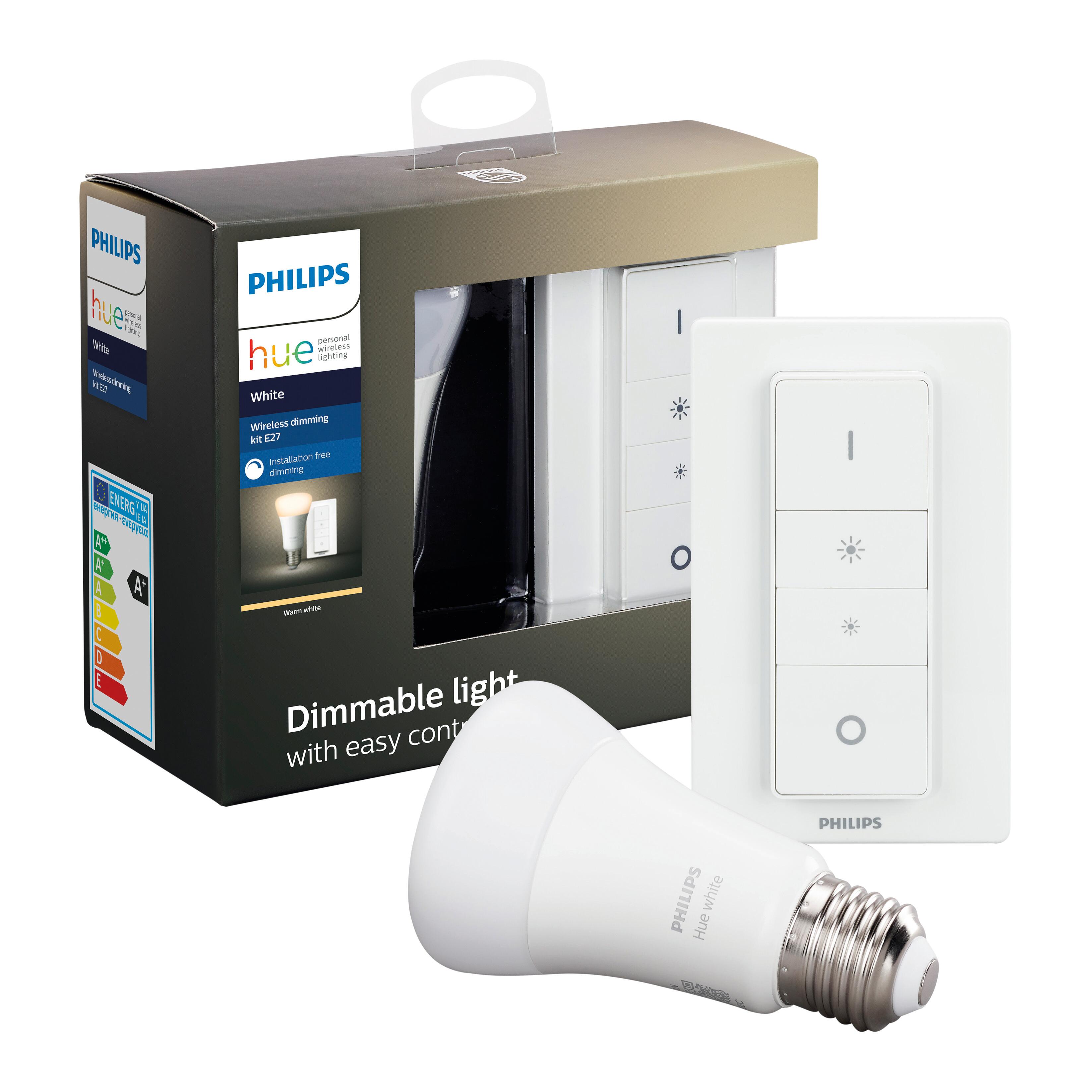 Lampadina HUE WHITE BLUETOOTH + TELECOMANDO, LED, E27 goccia, opaco, luce calda, 9W= 806 LM classe energetica A dimmerabile, PHILIPS HUE - 3