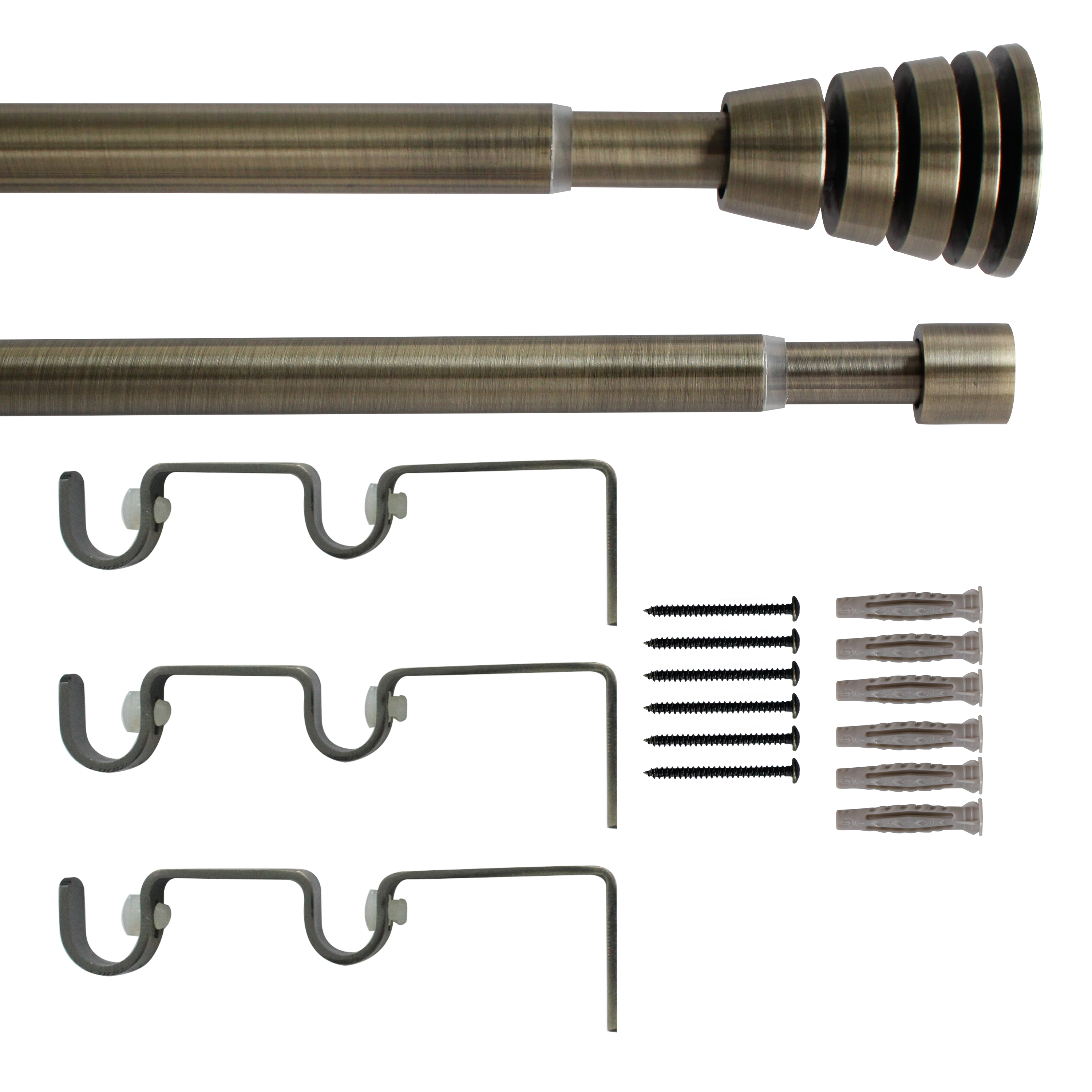 Kit de tringle à rideaux laiton antique Aspyral, L.210 - 385.0 cm, diam.19.0 mm, - 2