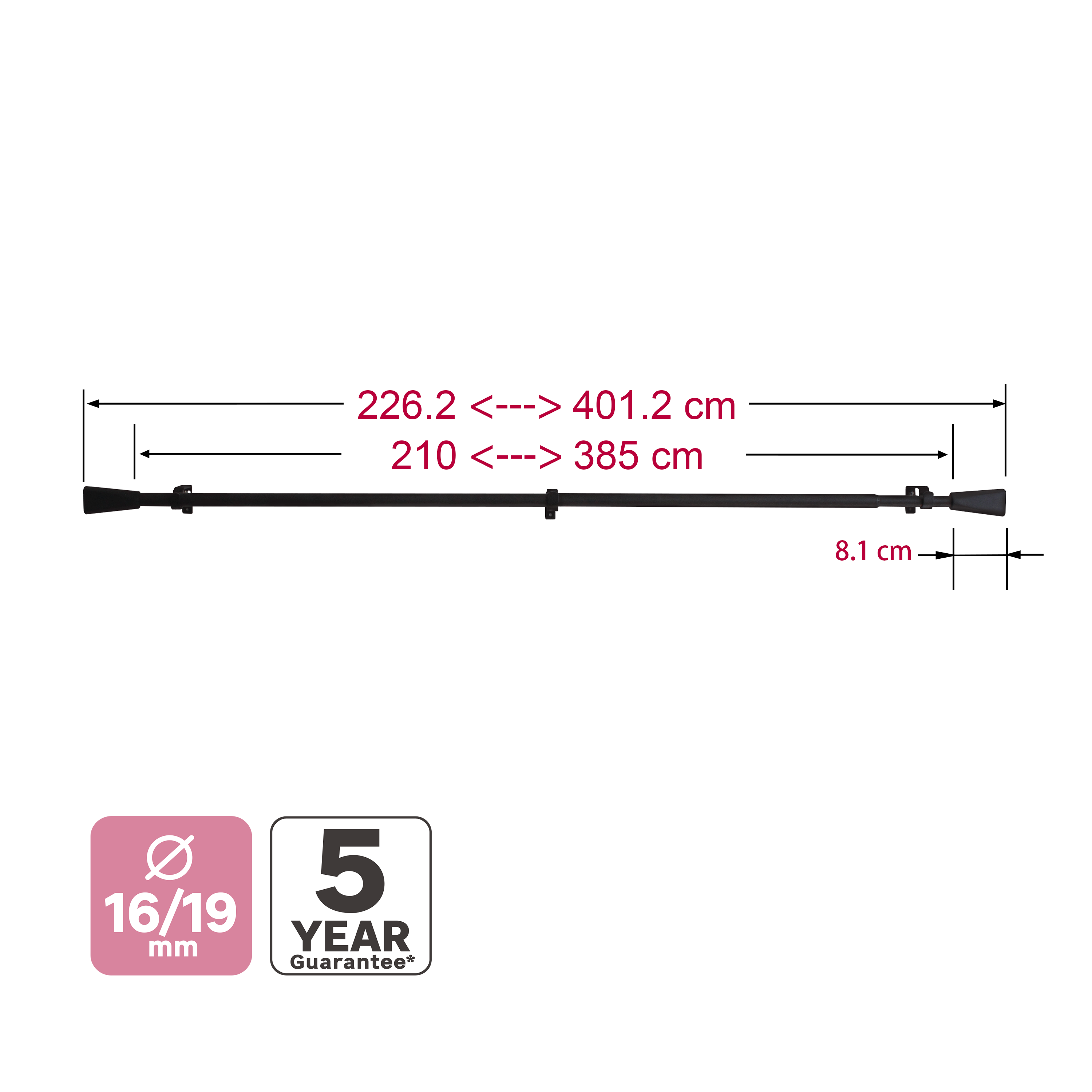 Karnisz teleskopowy Pommel 210-385 cm czarny mat 16/19 mm Inspire - 3