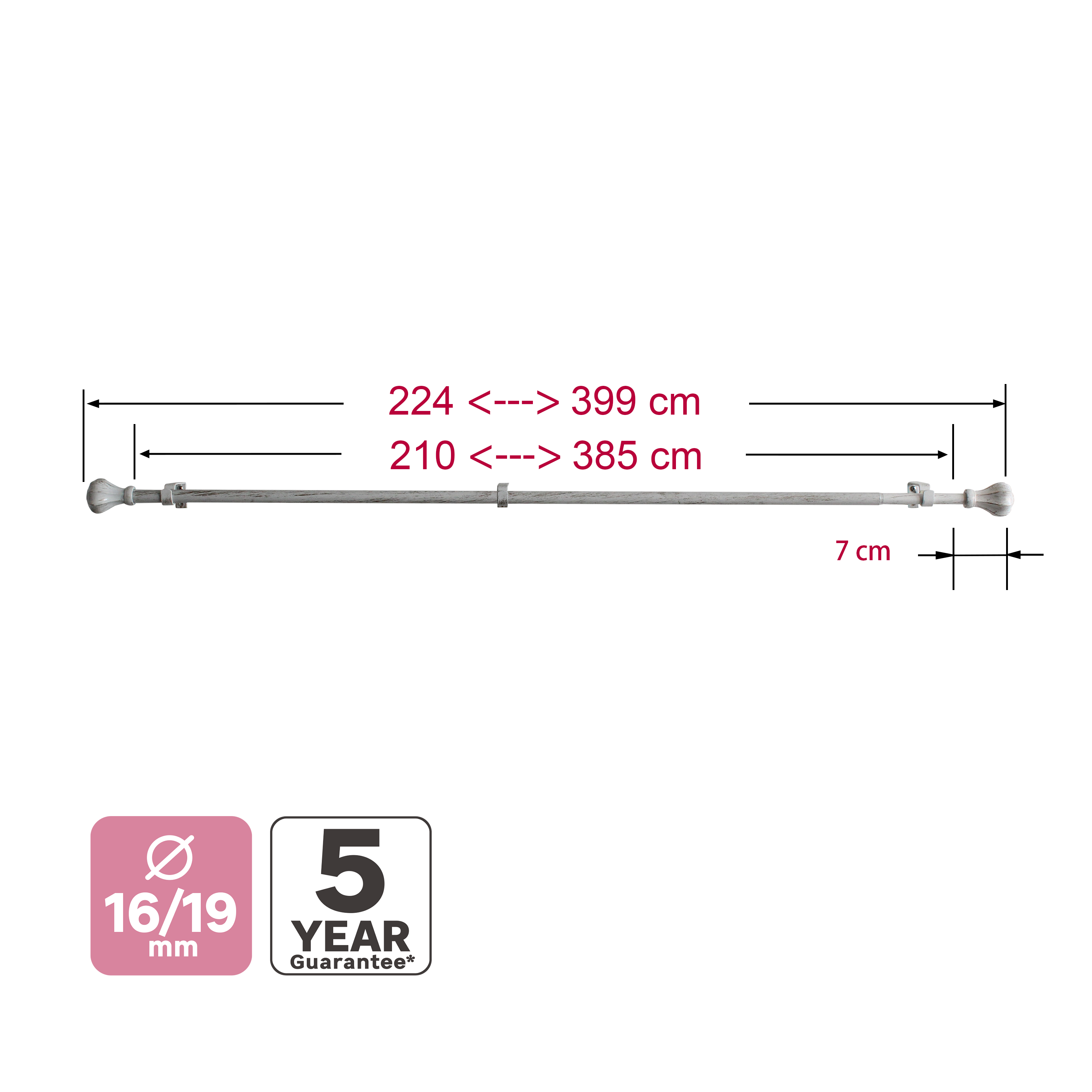 Kit de tringle à rideaux blanc Pistyl, L.210 - 385.0 cm, diam.19.0 mm, INSPIRE - 4
