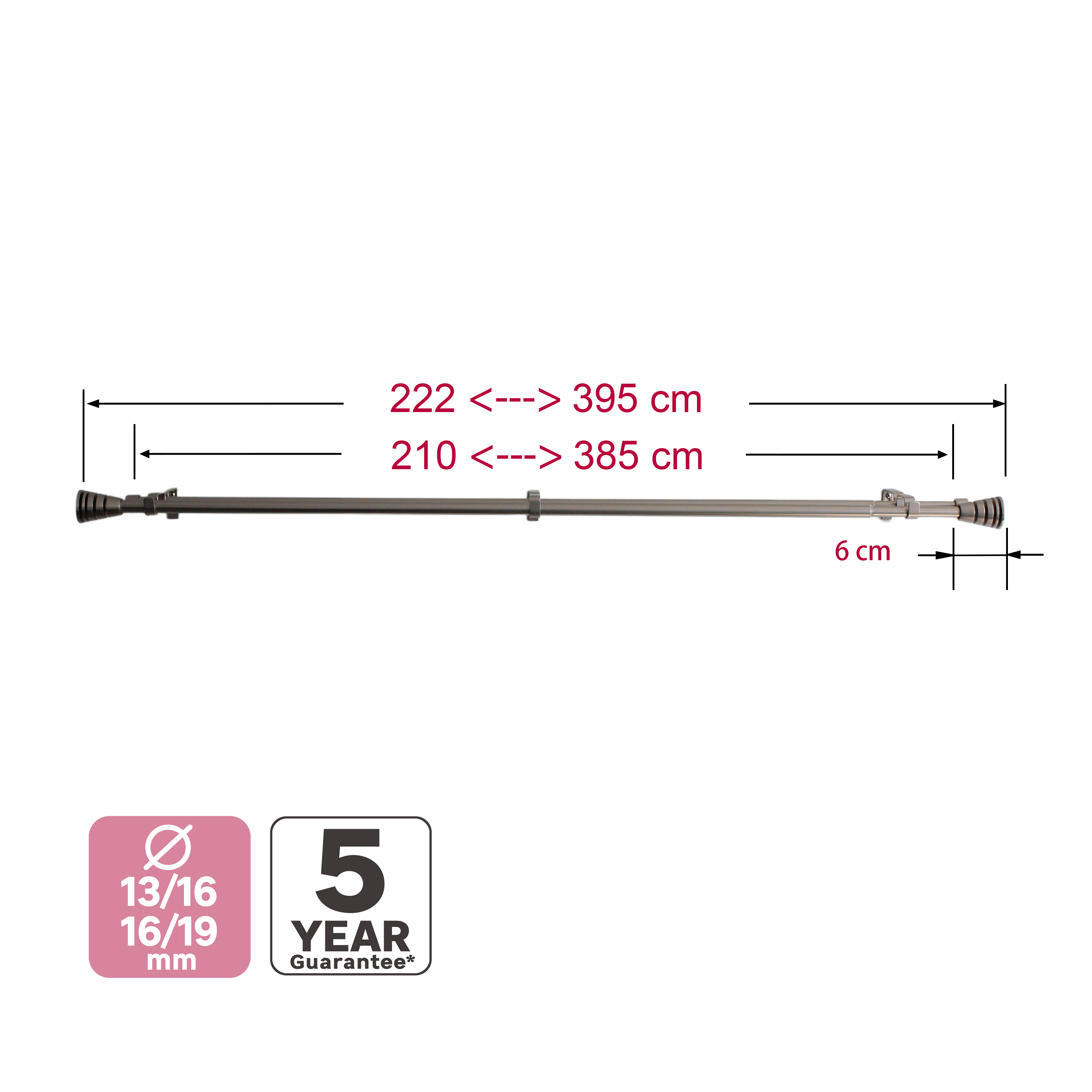 Kit de tringle à rideaux nickel Aspyral, L.210 - 385.0 cm, diam.19.0 mm, INSPIRE - 4