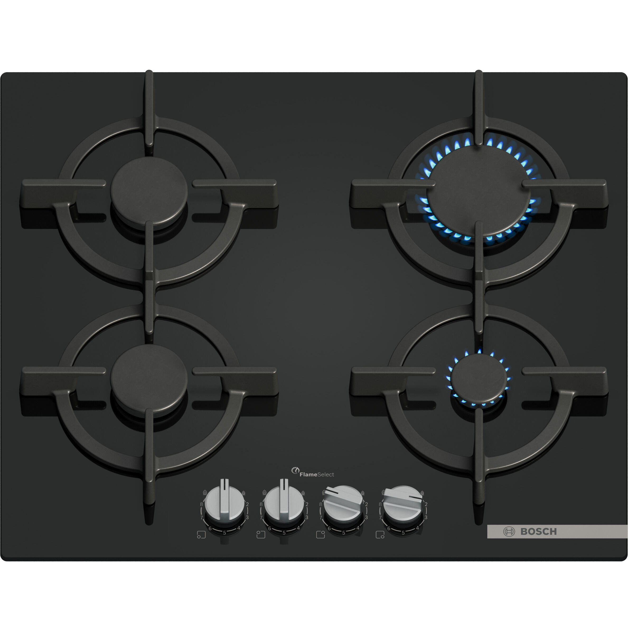 placa de gas bosch ppp6a6i10 4 zonas de coccion gas natural cristal negro con encendido integrado 60cm