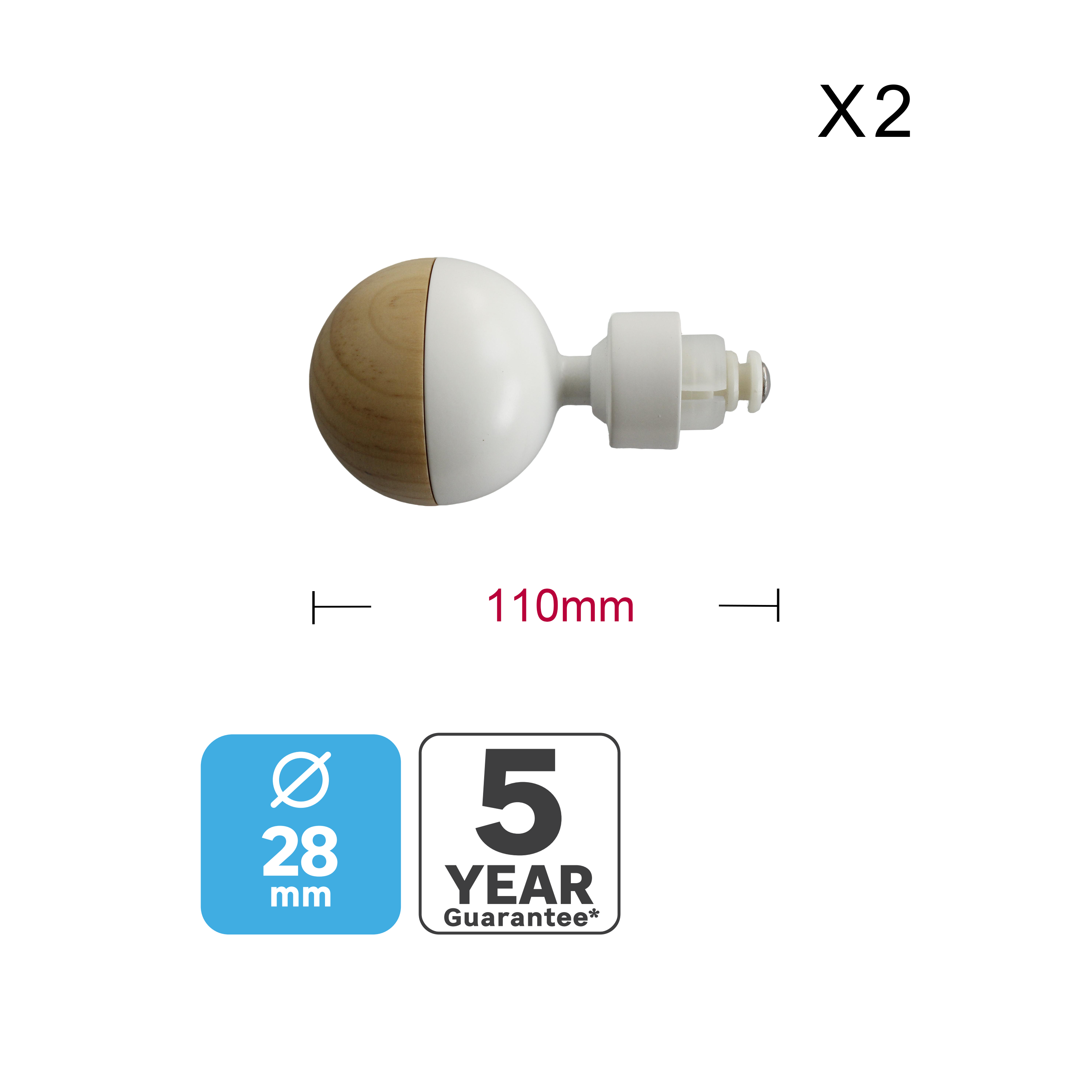 2 Terminales para barra de cortina Organic Bola bola Nature INSPIRE aluminio blanco mate para barra diámetro 28 mm - 3