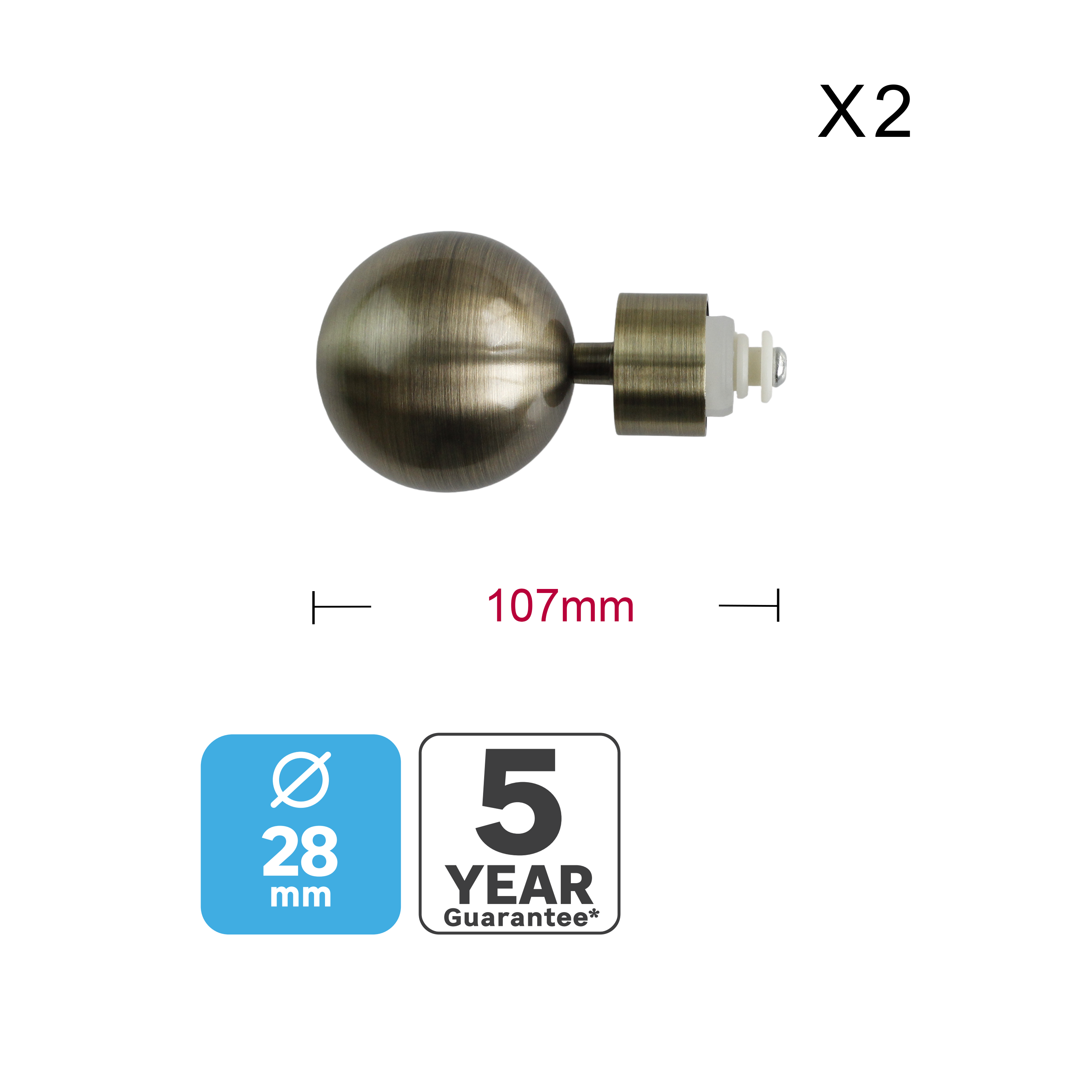 2 Terminales para barra de cortina Neo bola Bola Neoclassic INSPIRE hierro bronce para barra diámetro 28 mm - 3