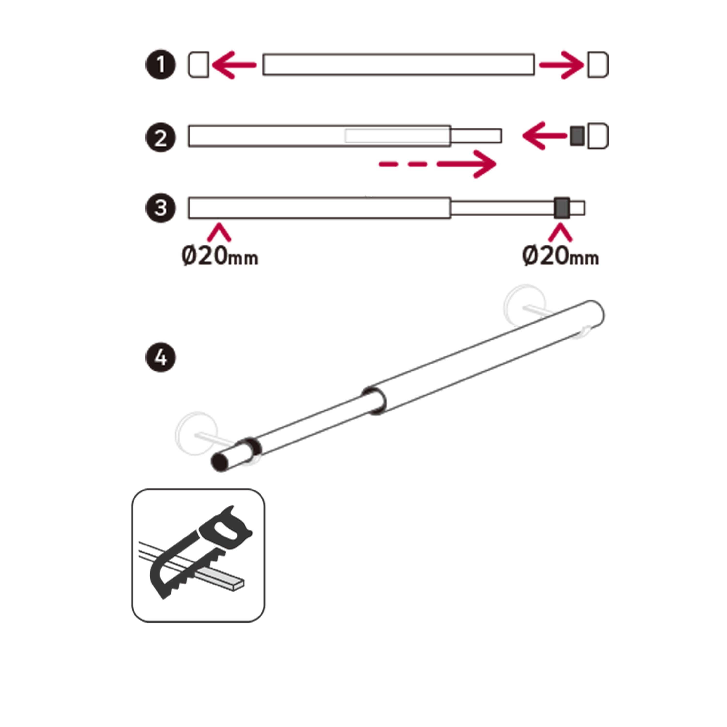 Barra para cortina acero mate Design INSPIRE diámetro 20 mm extensible 120-210 cm - 5