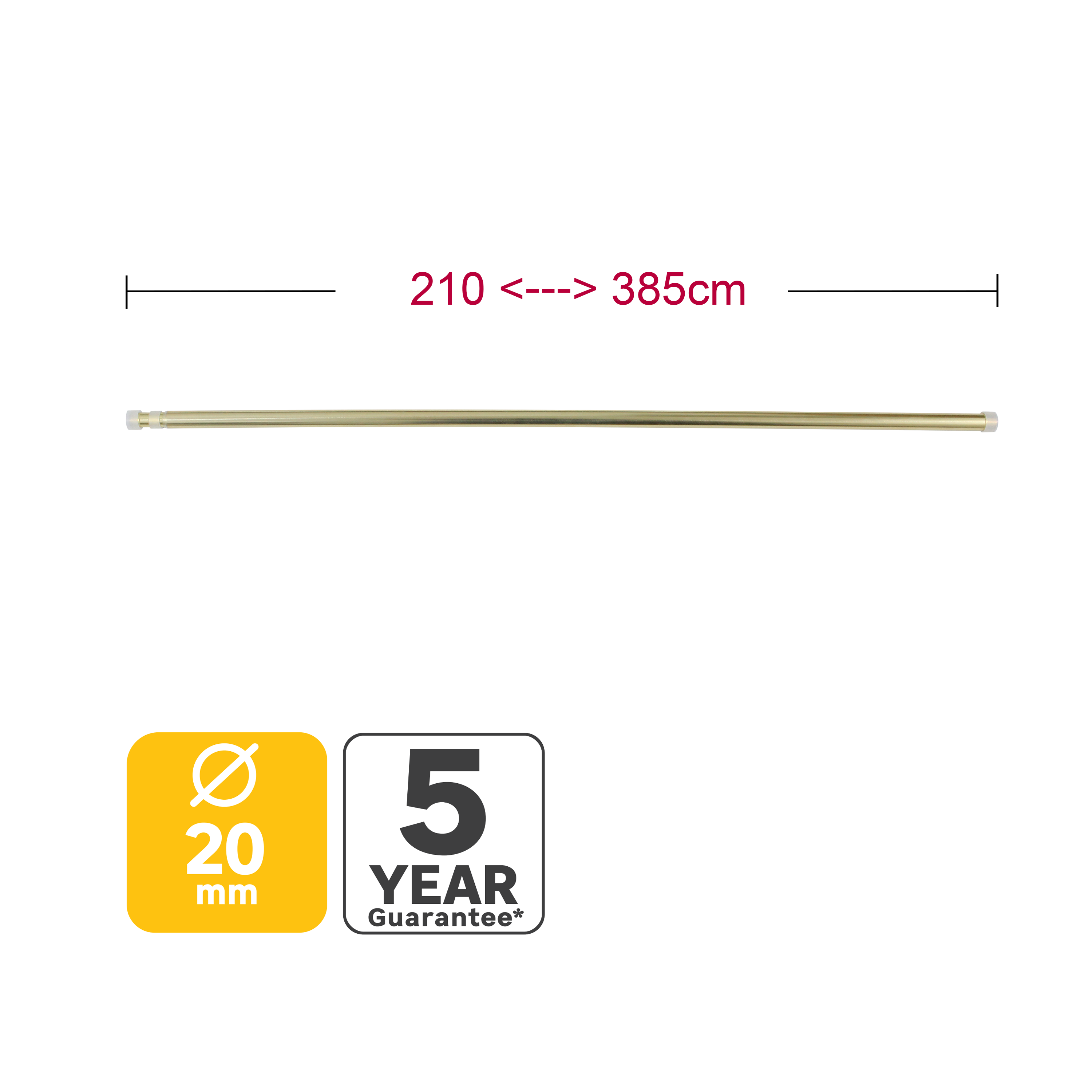Varão de cortinado extensível Glamy D20 210-385cm Inspire dourado - 3