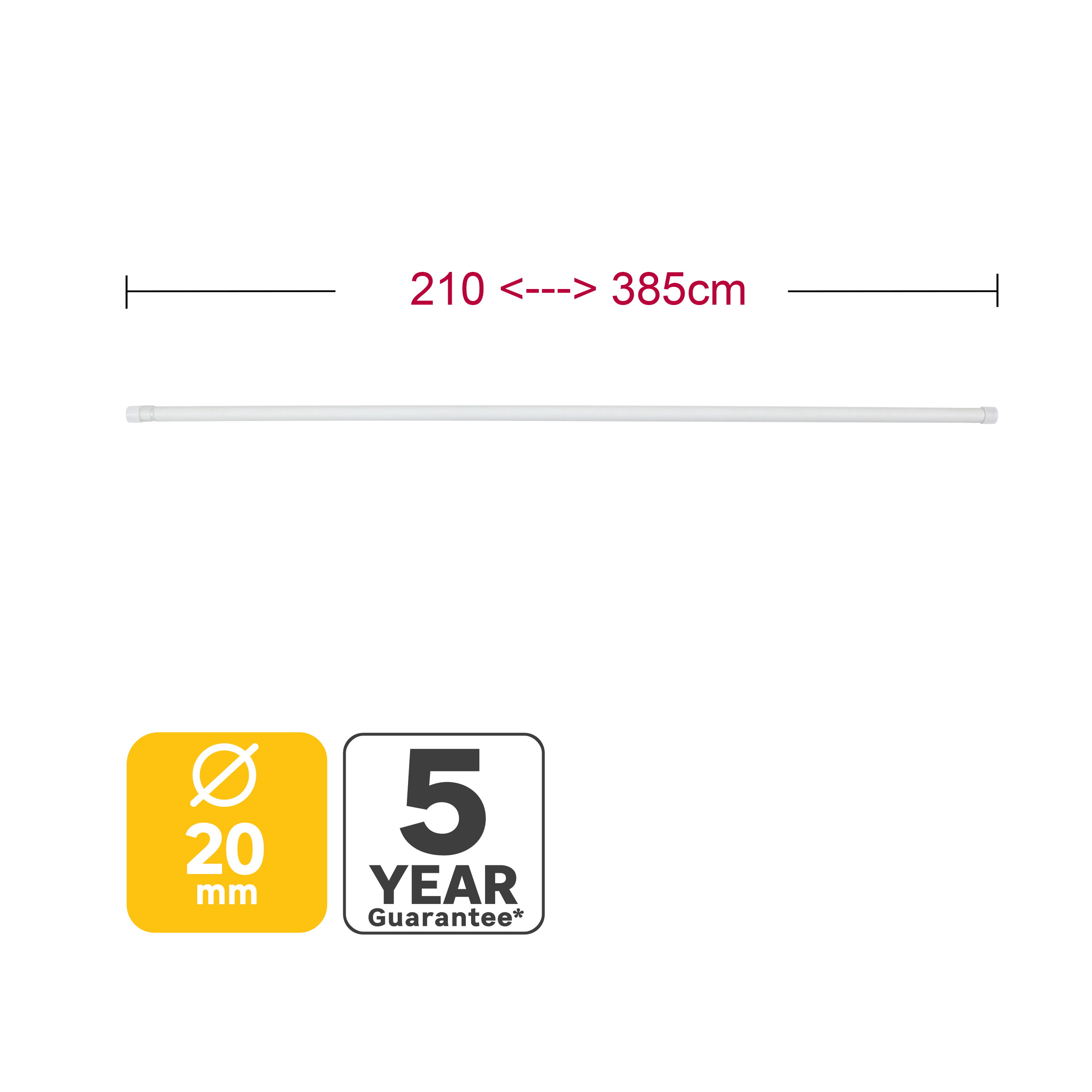 Varão de cortinado extensível Easyfix D20 210-385cm Inspire branco - 4