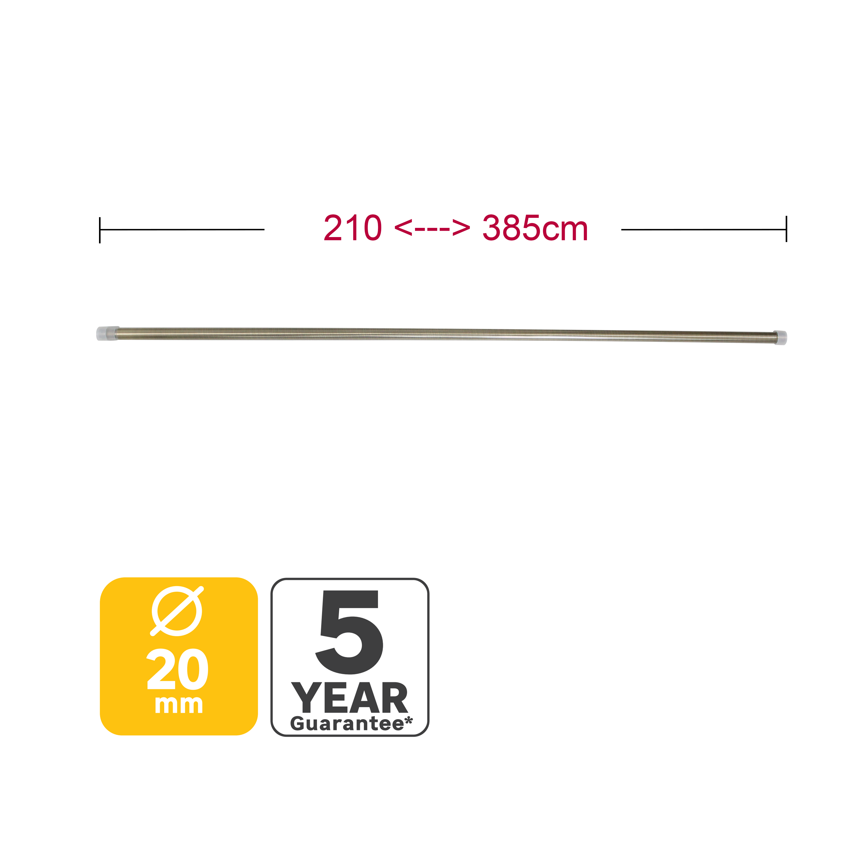 Barra para cortina acero color bronce INSPIRE diámetro 20 mm extensible 210-385 cm - 2