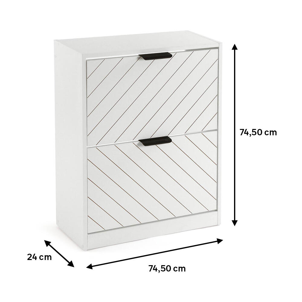 Zapatero Niall con 2 compartimentos para 8 pares en melamina color blanco 74.5x74.5x24 cm - 2