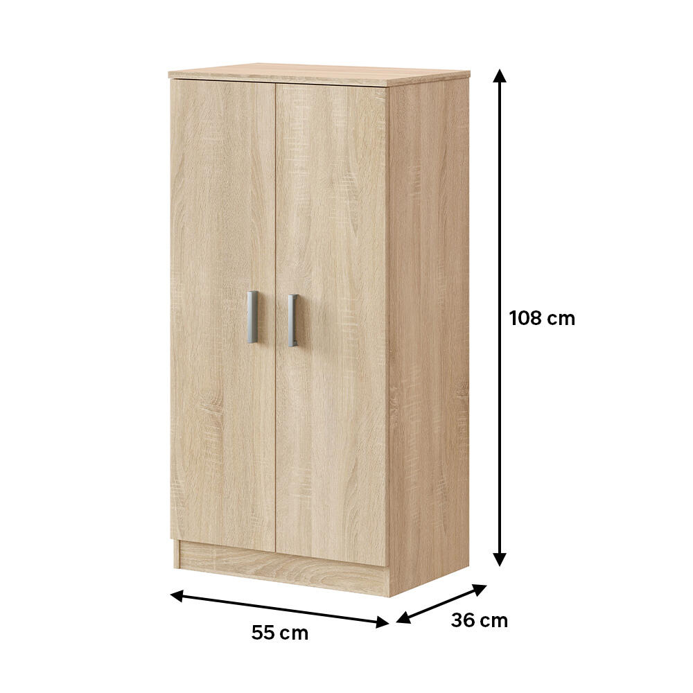 Zapatero Milo con 2 compartimentos para 21 pares en melamina color roble natural 55x108x36 cm - 2