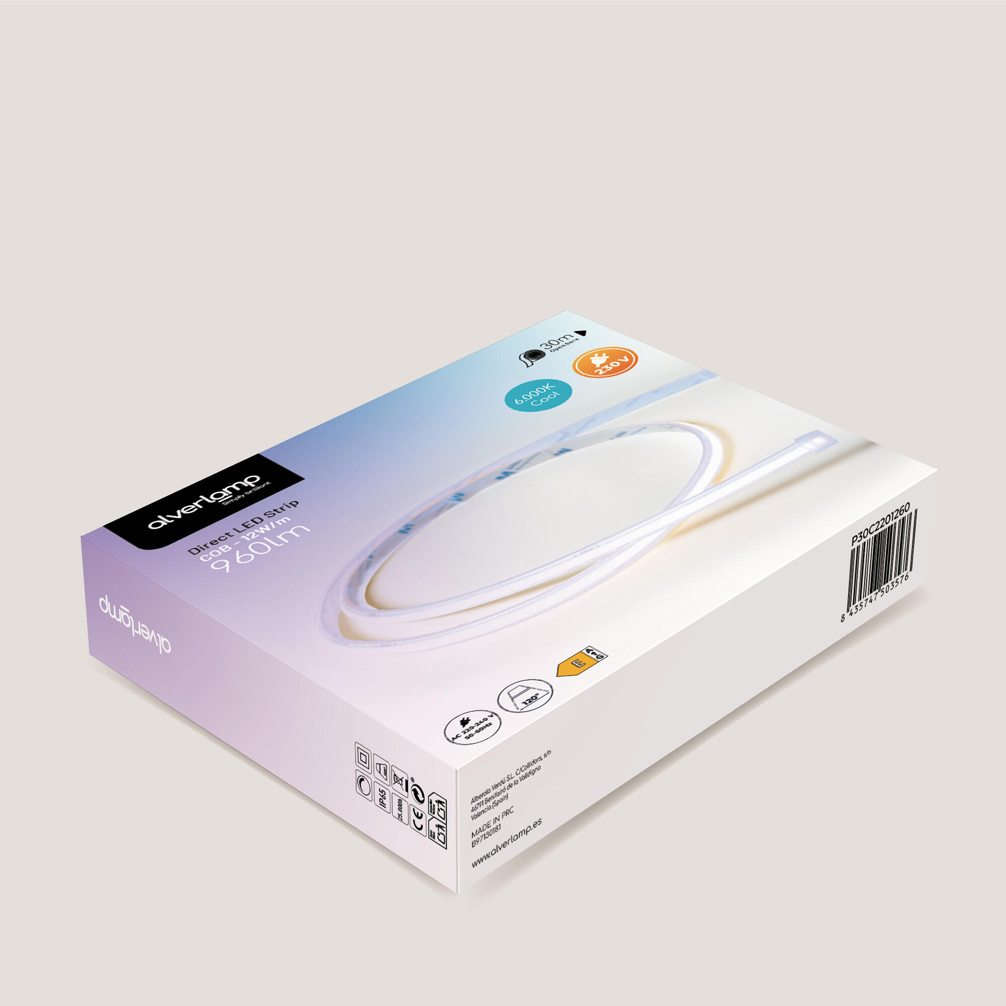 Tira LED 220V COB luz continua (sin cortes) ALVERLAMP IP65 apto para exteriores 1176 lm luz blanco frío 6000K 30 metros corte c/10cm - 3