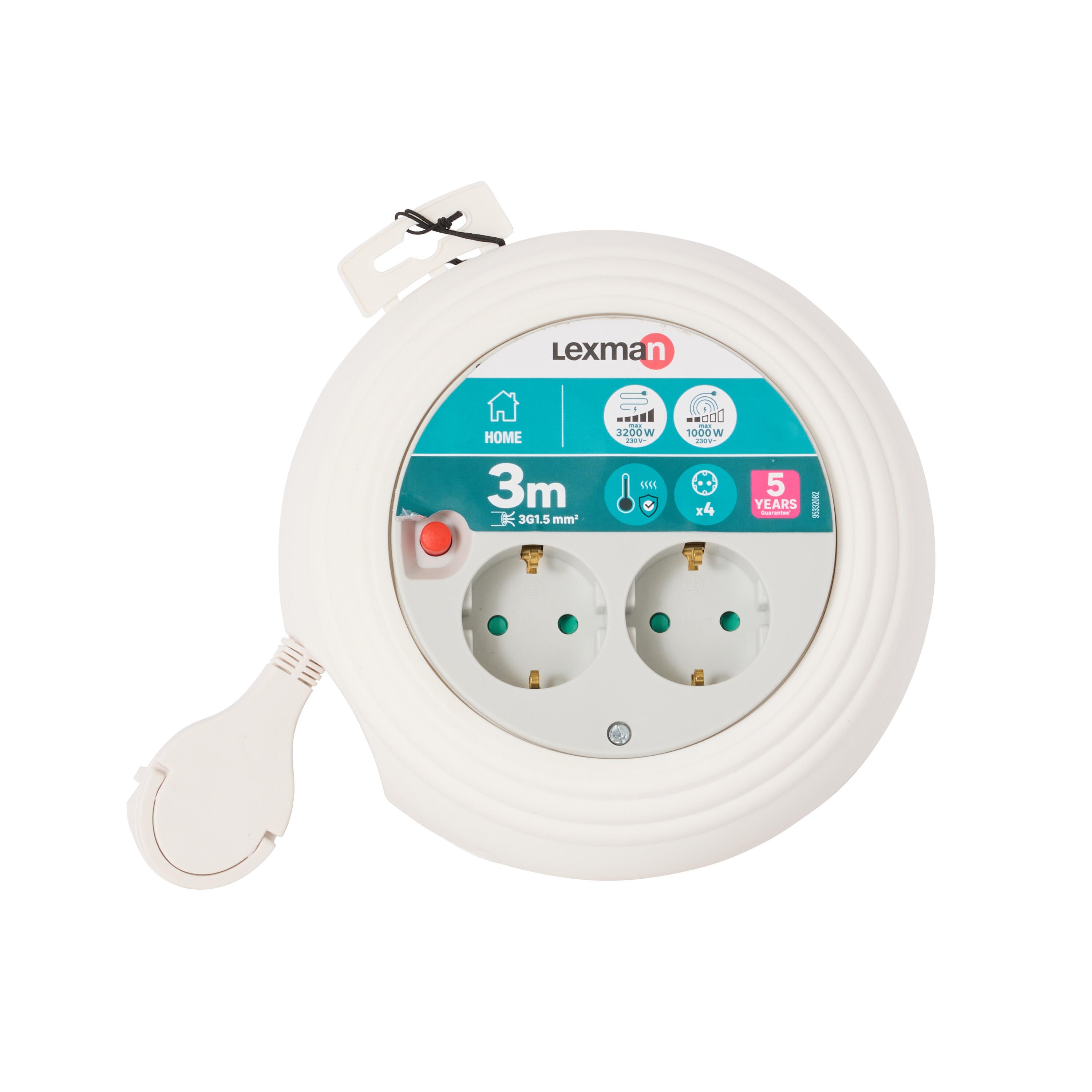 Enrolador LEXMAN 4 tomadas 3g1,5 H05-VVF 3metros branco/cinza - 7