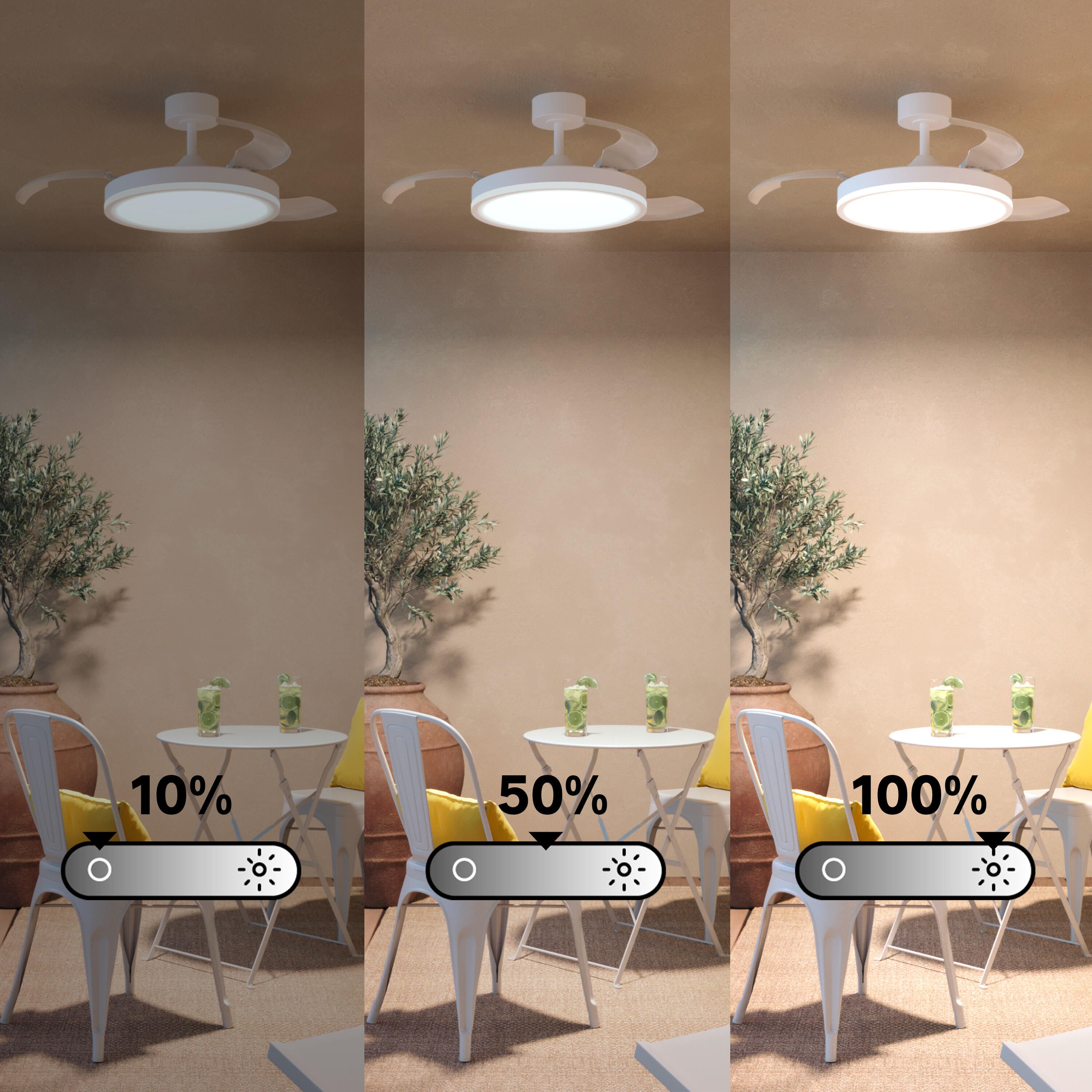 Ventilador de techo con luz exterior silencioso DC 30W con mando ø107 cm Bosa INSPIRE blanco luz CCT 3 aspas retráctiles tipo lámpara| 6 velocidades| modo verano/invierno| temporizador| brisa| recomendado de 13 a 20m² - 14