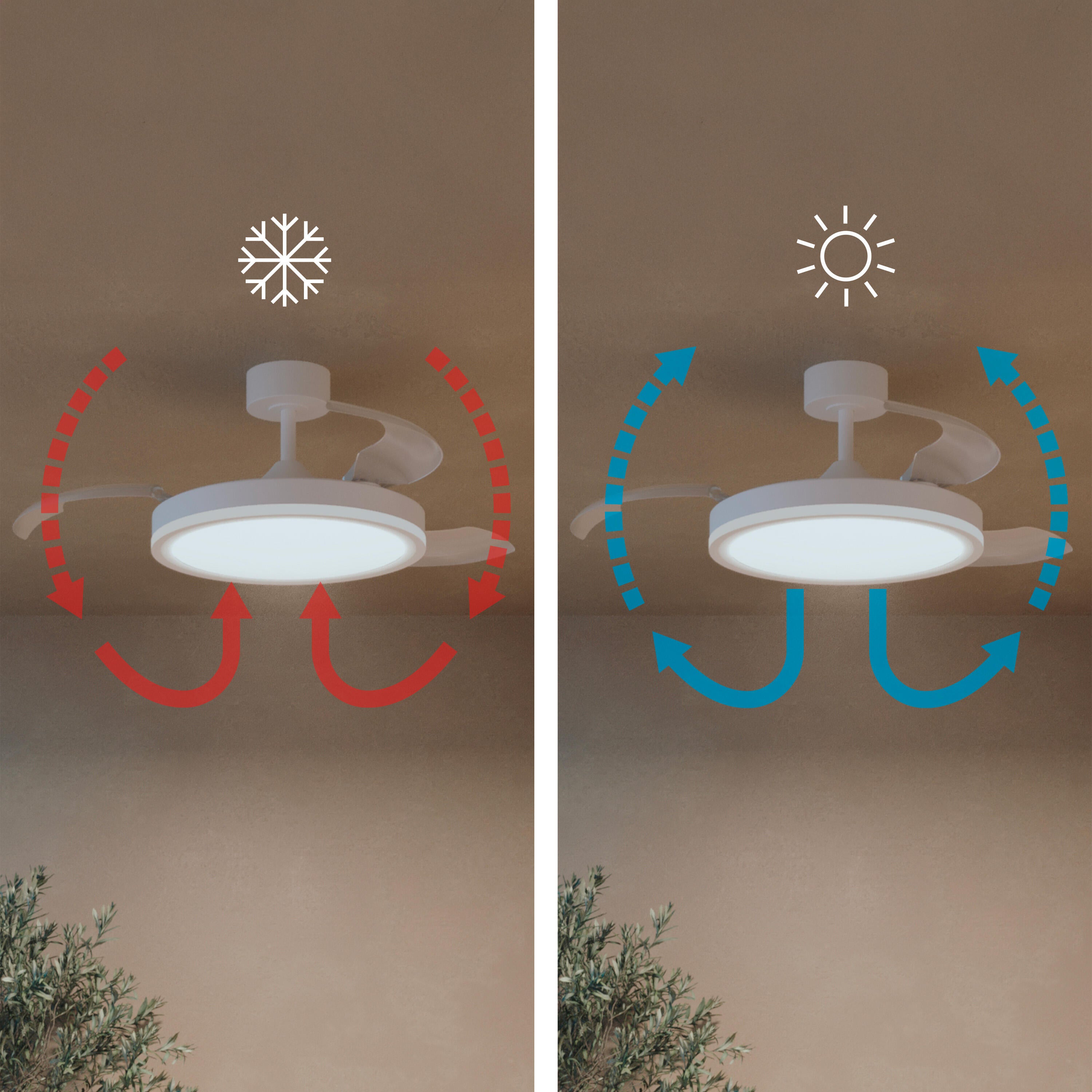 Ventilador de techo con luz exterior silencioso DC 30W con mando ø107 cm Bosa INSPIRE blanco luz CCT 3 aspas retráctiles tipo lámpara| 6 velocidades| modo verano/invierno| temporizador| brisa| recomendado de 13 a 20m² - 12