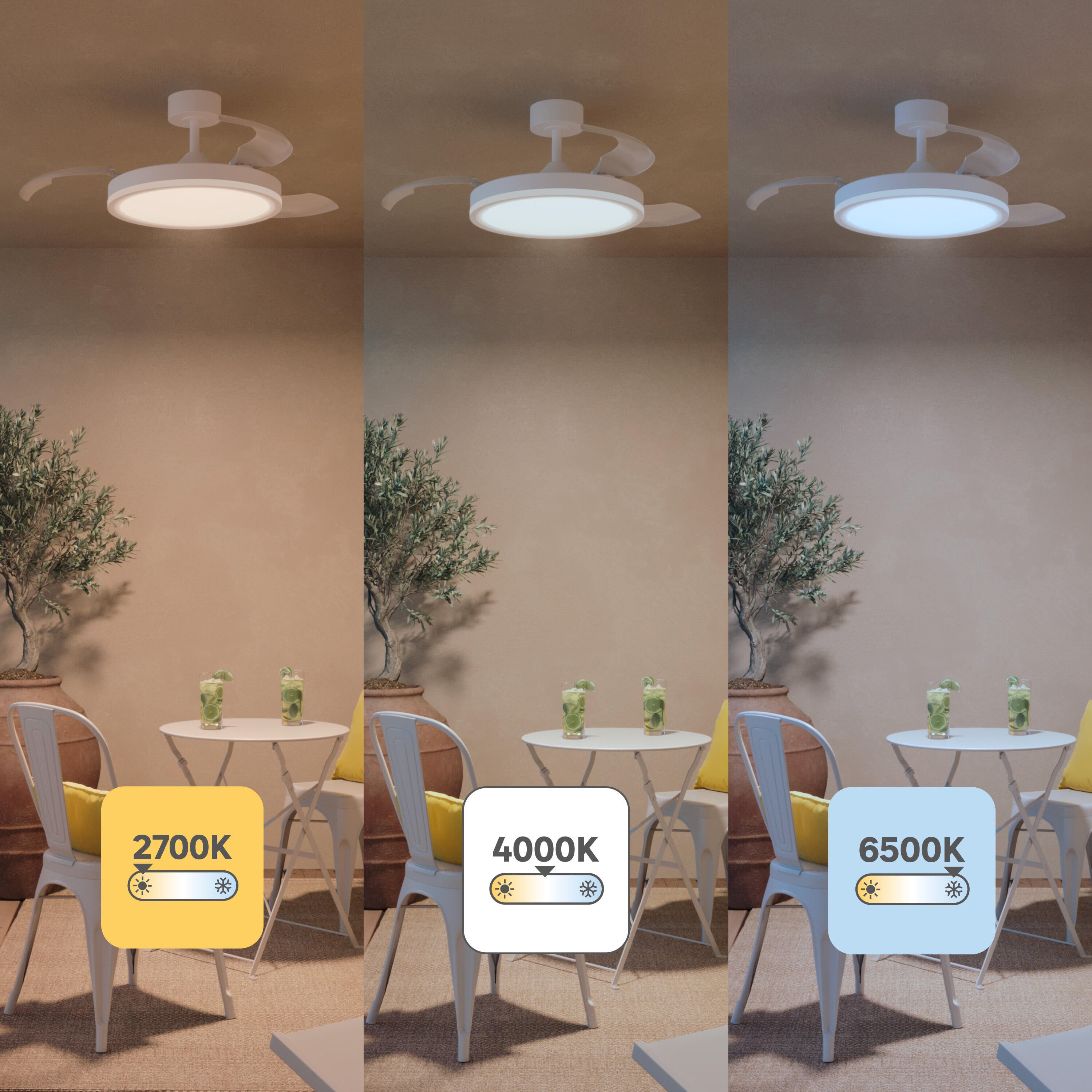 Ventilador de techo con luz exterior silencioso DC 30W con mando ø107 cm Bosa INSPIRE blanco luz CCT 3 aspas retráctiles tipo lámpara| 6 velocidades| modo verano/invierno| temporizador| brisa| recomendado de 13 a 20m² - 10