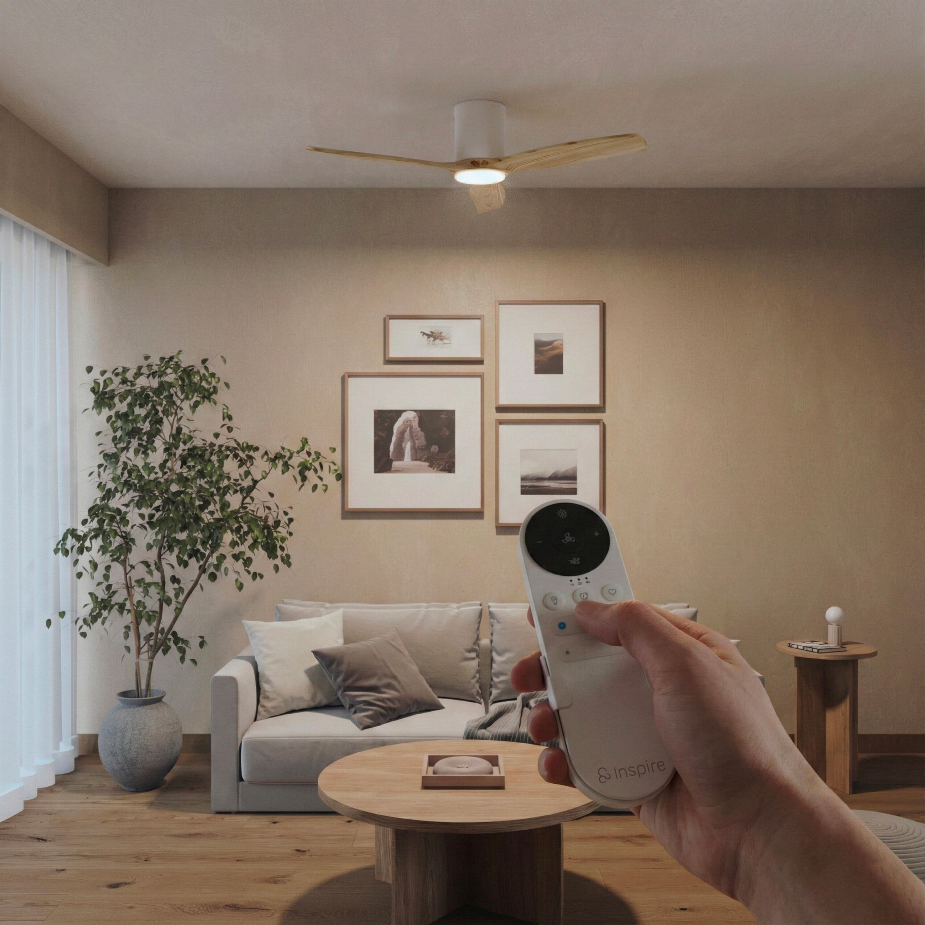 Ventoinha de teto com lâmpada incluída silenciosa D122 cm 2700 Lm IP44 Madeira Gupini Inspire
 - 7