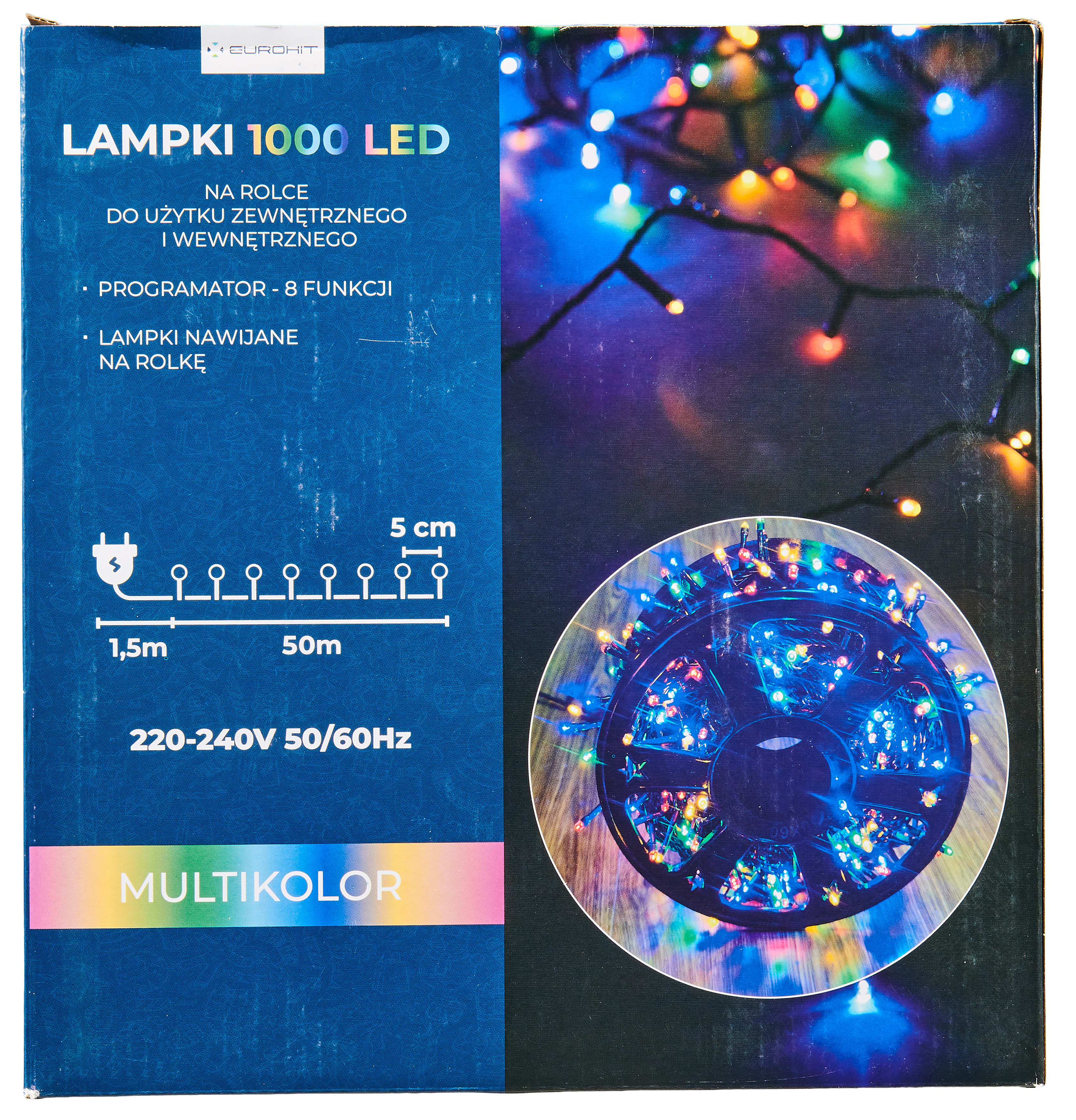 Lampki choinkowe zewnętrzne 1000 LED 8 funkcji, programator, multikolor  EUROHIT - 7