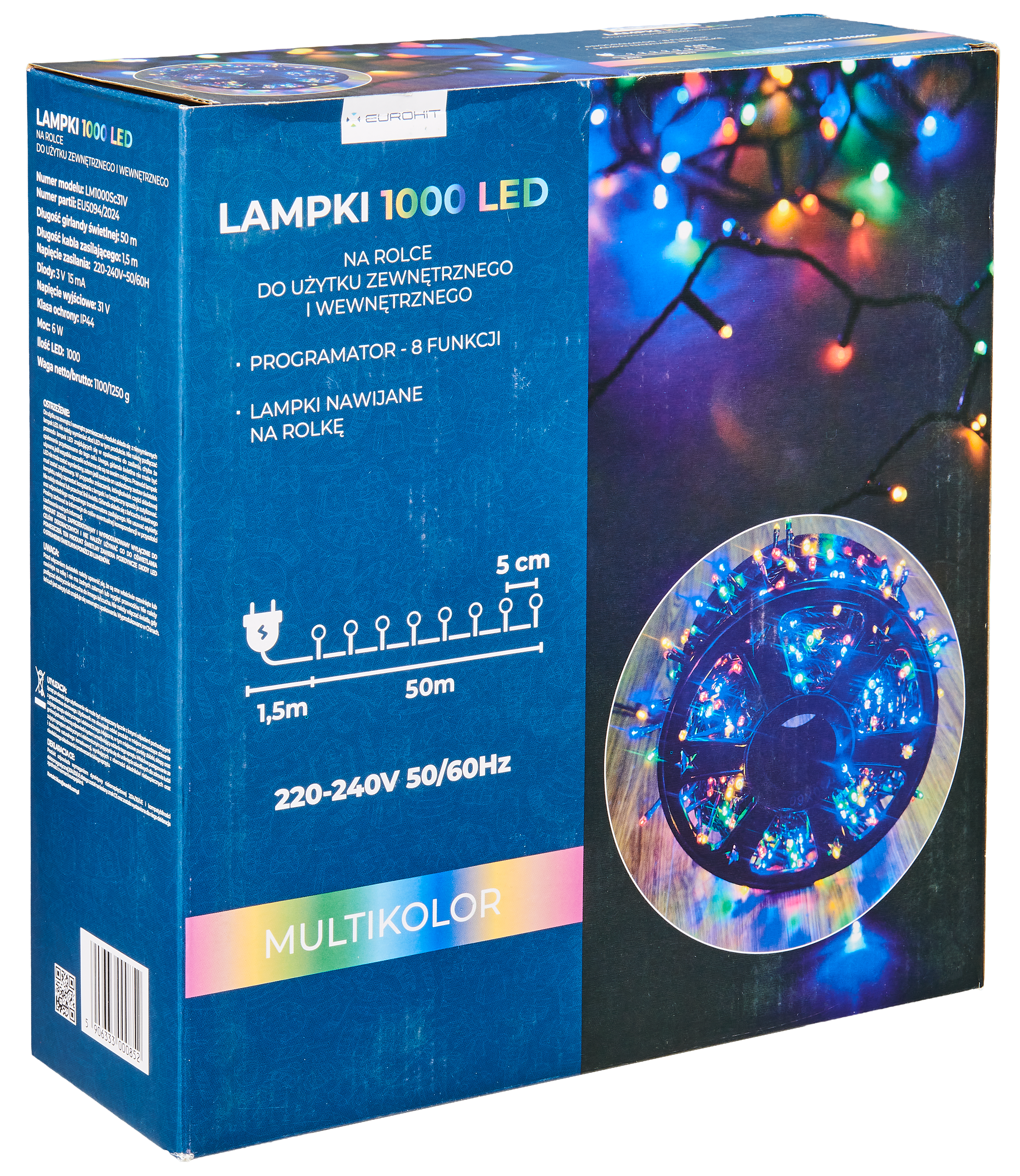 Lampki choinkowe zewnętrzne 1000 LED 8 funkcji, programator, multikolor  EUROHIT - 6